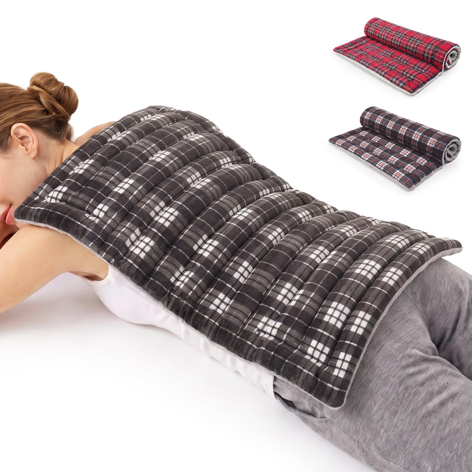 Extra Large Microwave Heating Pad for Back, 24.4 X 14.17 Tartan Grey