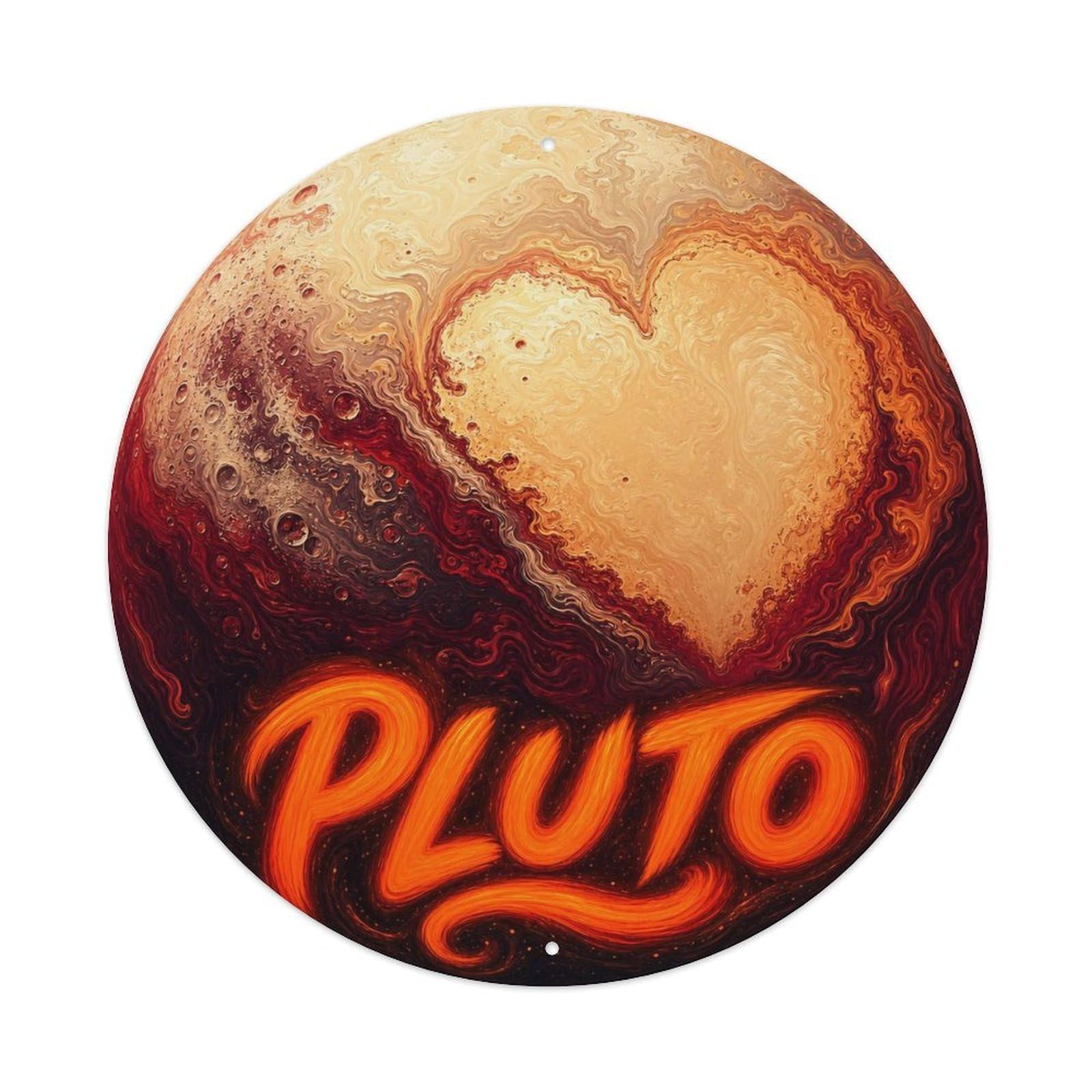 Celestial Pluto Dwarf Planet Outer Solar System Metal Tin Sign Plaque Wall Decor for Cafe, Man Cave, Club Bar, Office, Home Garden Round Metal Poster 8x8Inch