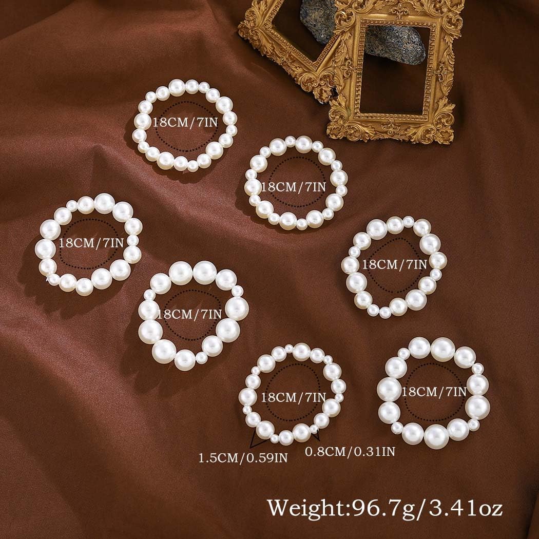 Pearl Bracelets for Women White Pearl Bracelet Stretch Pearl Bangles Stacked Wedding Pearls Bracelet - Image 6