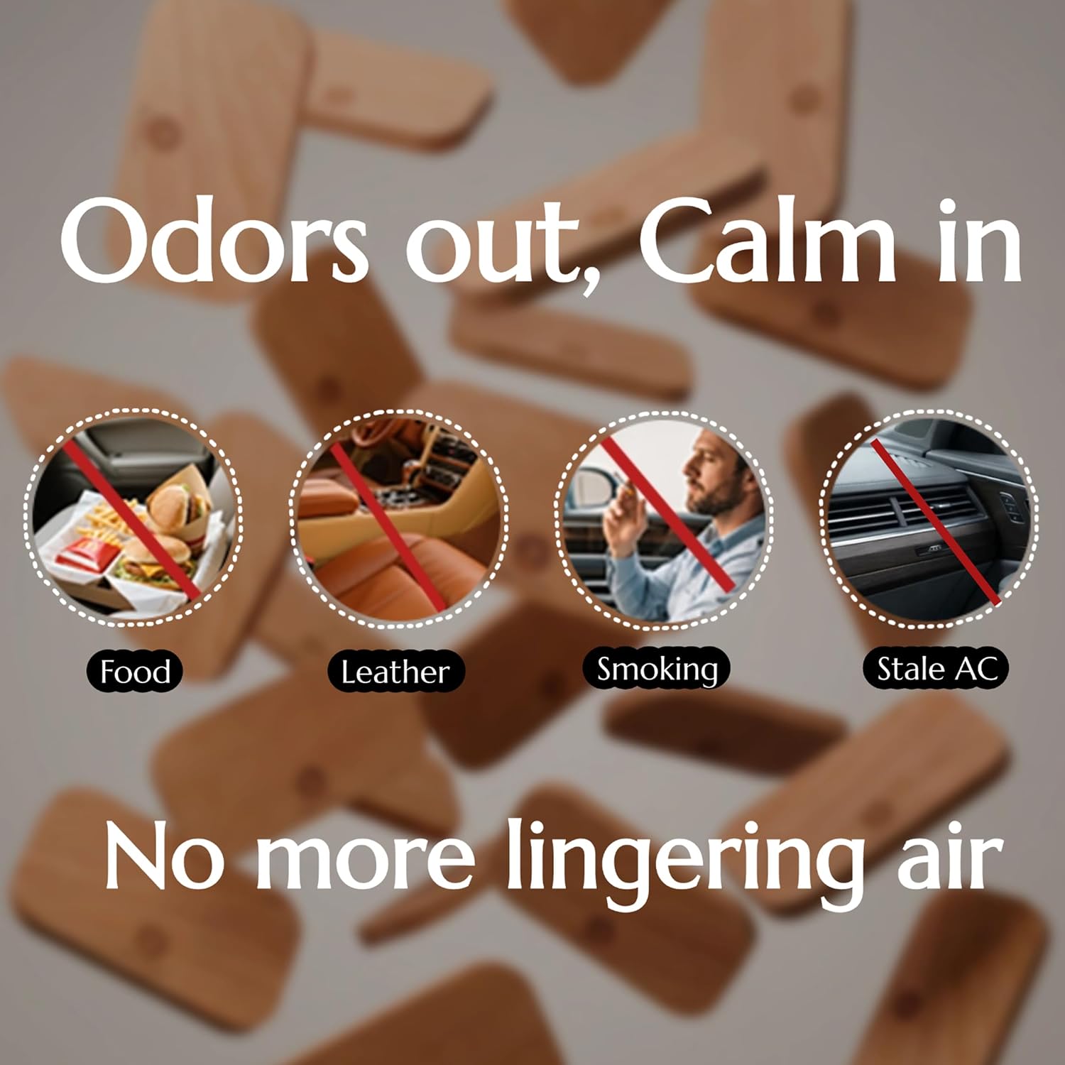 Car Air Freshener - Wood Air Freshener for Visor Clip - Long Lasting Car Odor Eliminator - Vehicle Scent Diffuser - (Vanilla + Lemonade + White Peach + Rose Cedar, CLIP INCLUDED)