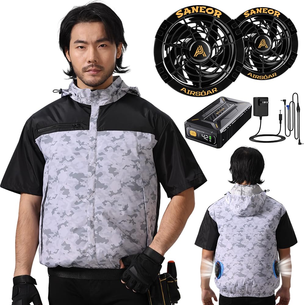 作業服 半袖 【42V超高出力 40500mAhバッテリー】 ファン付き 25H Amazon.co.jp: [Daonaca] 作業服 半袖 【42V超高出力 40500mAh