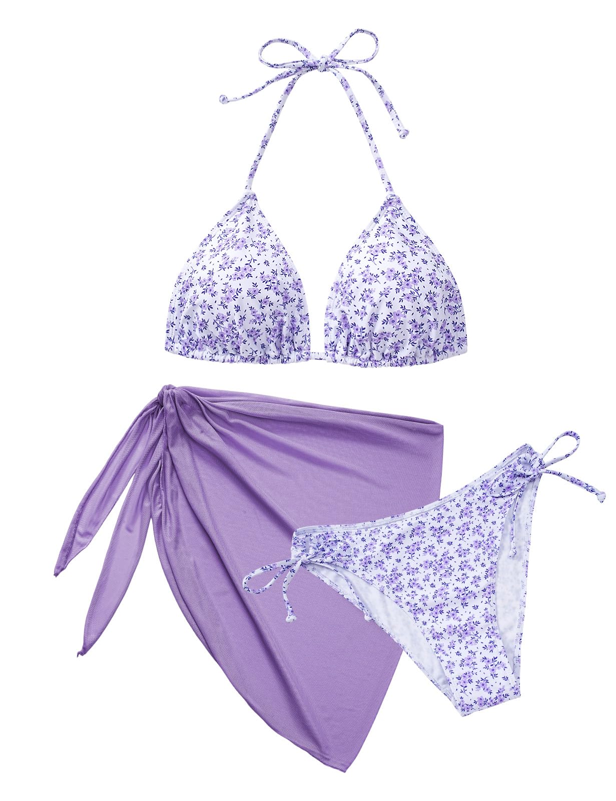 Costume Donna Tre Pezzi Costumi da Bagno Bikinis Set 3 Pezzi Bikini Mare Curvy Push Up Sexy Halter Beachwear con Supporto per Gonna