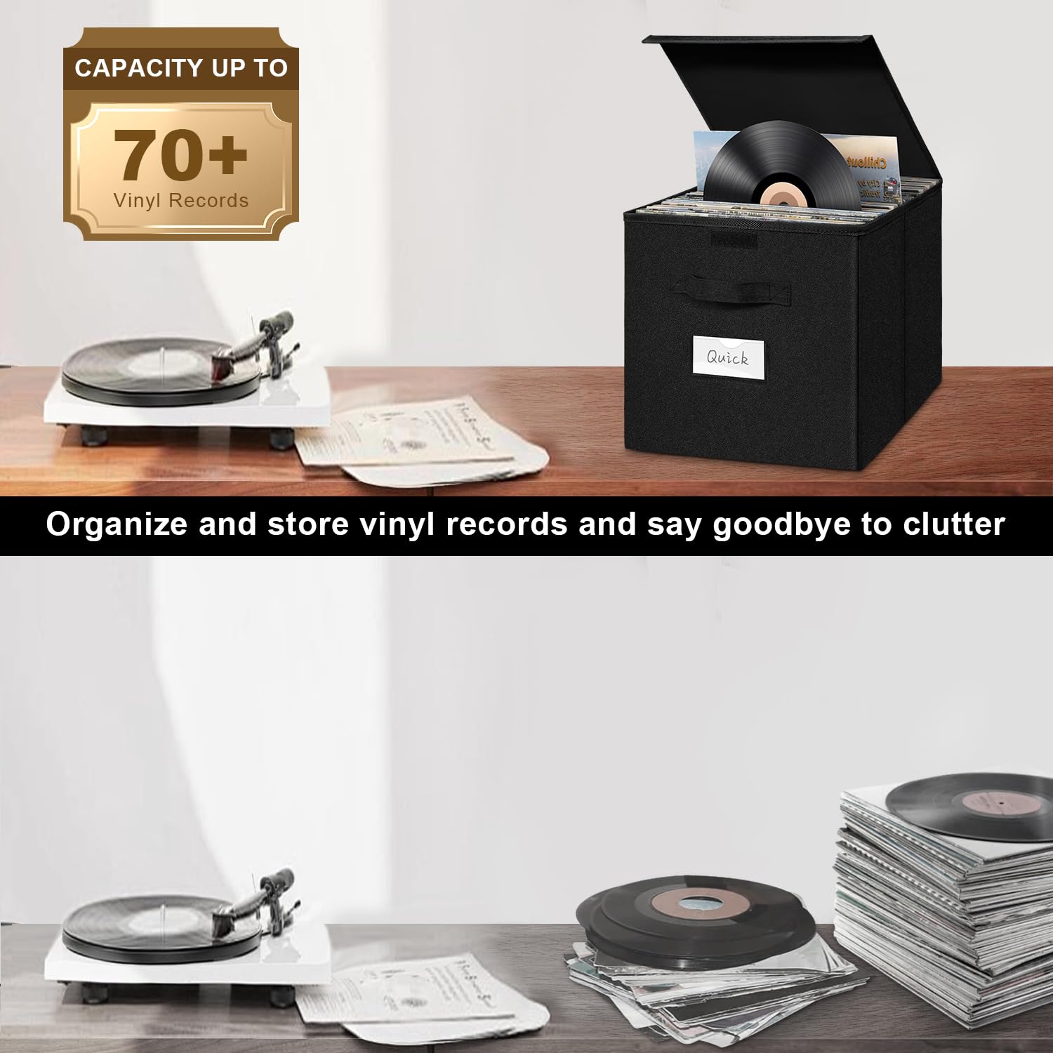 Caja de Almacenamiento para Discos de Vinilo LP 12 Pulgadas Capacidad 90 Discos