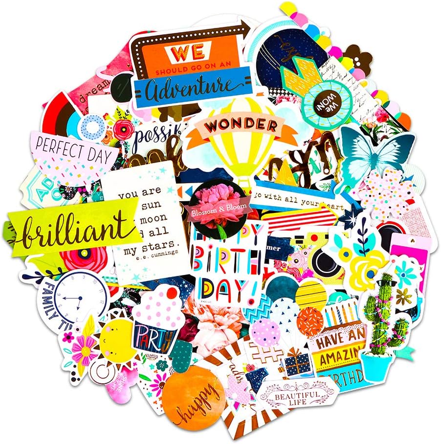 FaCraft Scrapbooking Supplies Ephemera Die Cuts Happy Birthday Stickers, Birthday Decorative Die Cuts Sticker for Kids Home Classroom Birthday Party Decoration(97 pcs Birthday)