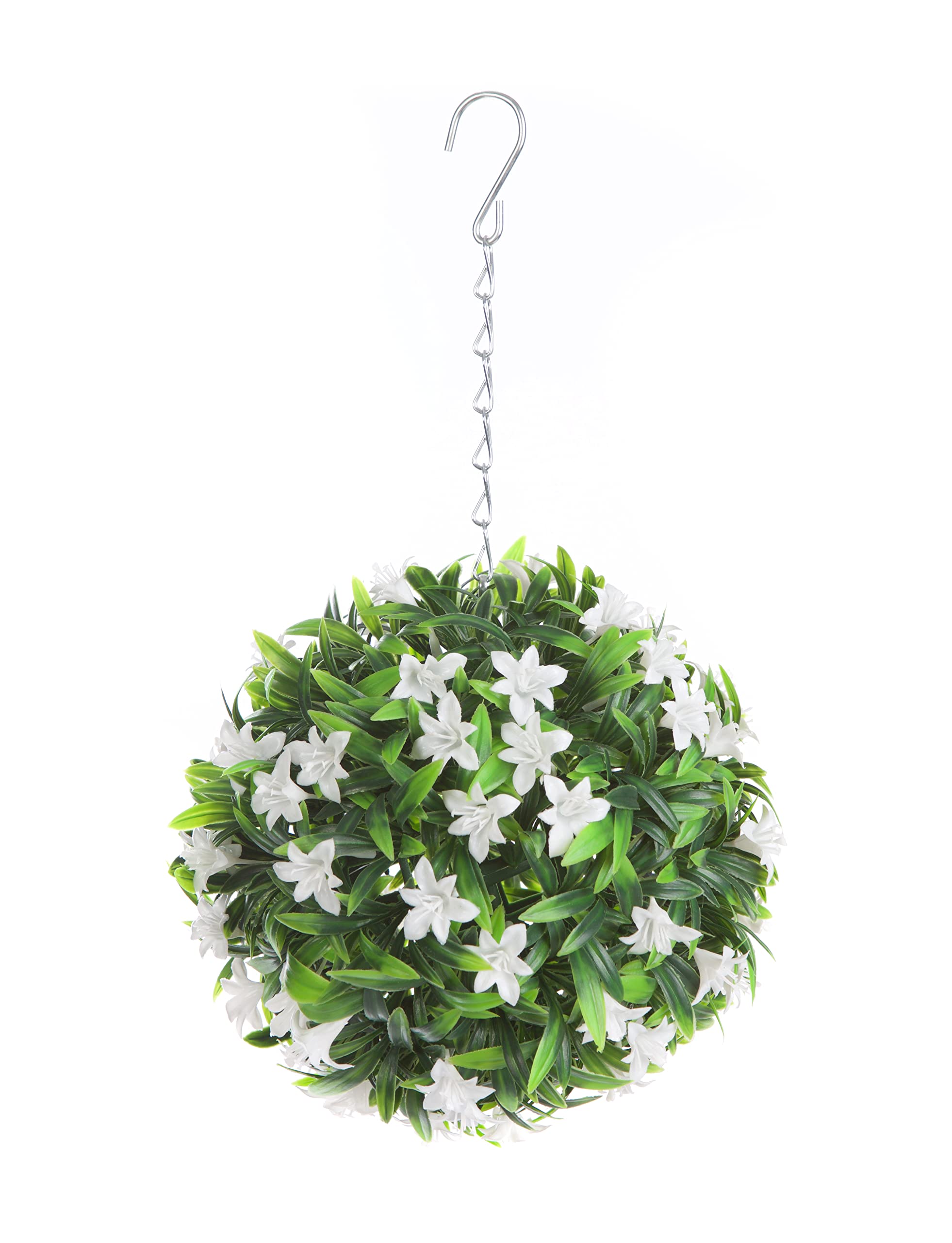Best Artificial 23cm Lily Topiary Hanging Flower Ball **UV Fade Protected** (White)
