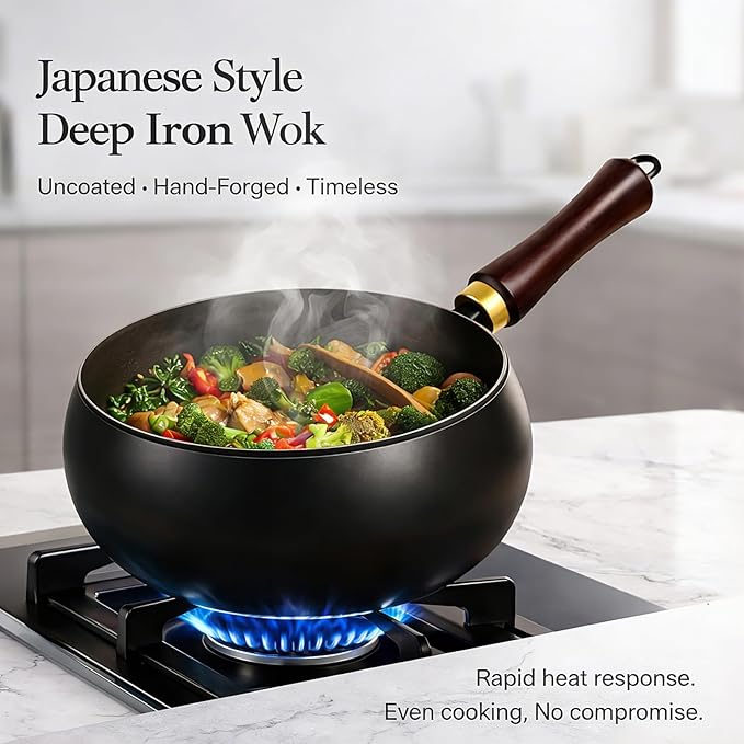 Wok de Hierro sin Recubrimiento con Tapa de Madera, 8 pulgadas miniatura 2
