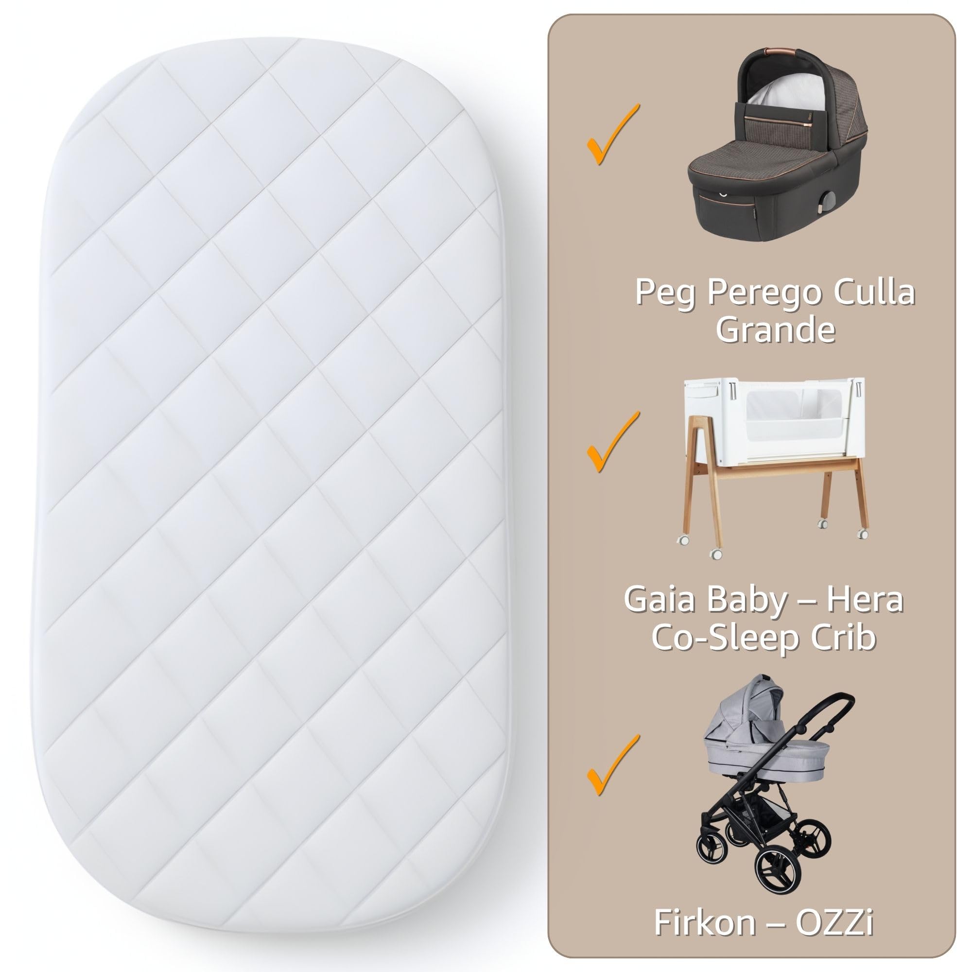 Materasso da culla 36x78 cm - materassino bambini per navicella carrozzina passeggino e lettino neonato 36 x 78 Baby materassi antisudore Oeko-Tex