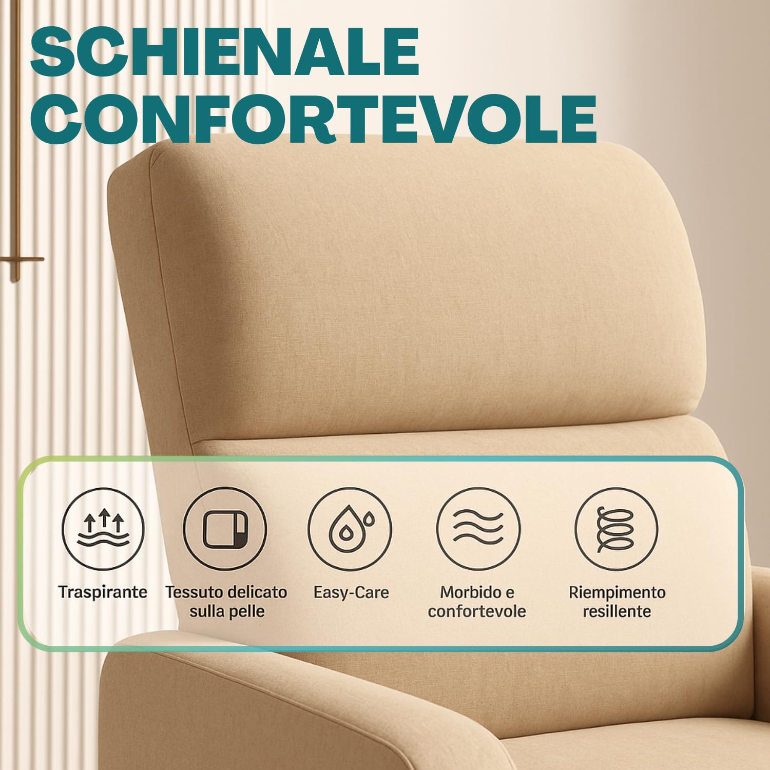 PALUPLUS Poltrona Sogno Reclinabile Imbottita con Poggiapiedi, Misura 74x77x110 cm, Poltrona in Tessuto Traspirante con inclinazione Manuale, Struttura Robusta e Design Elegante -29 (Tortora Chiaro)