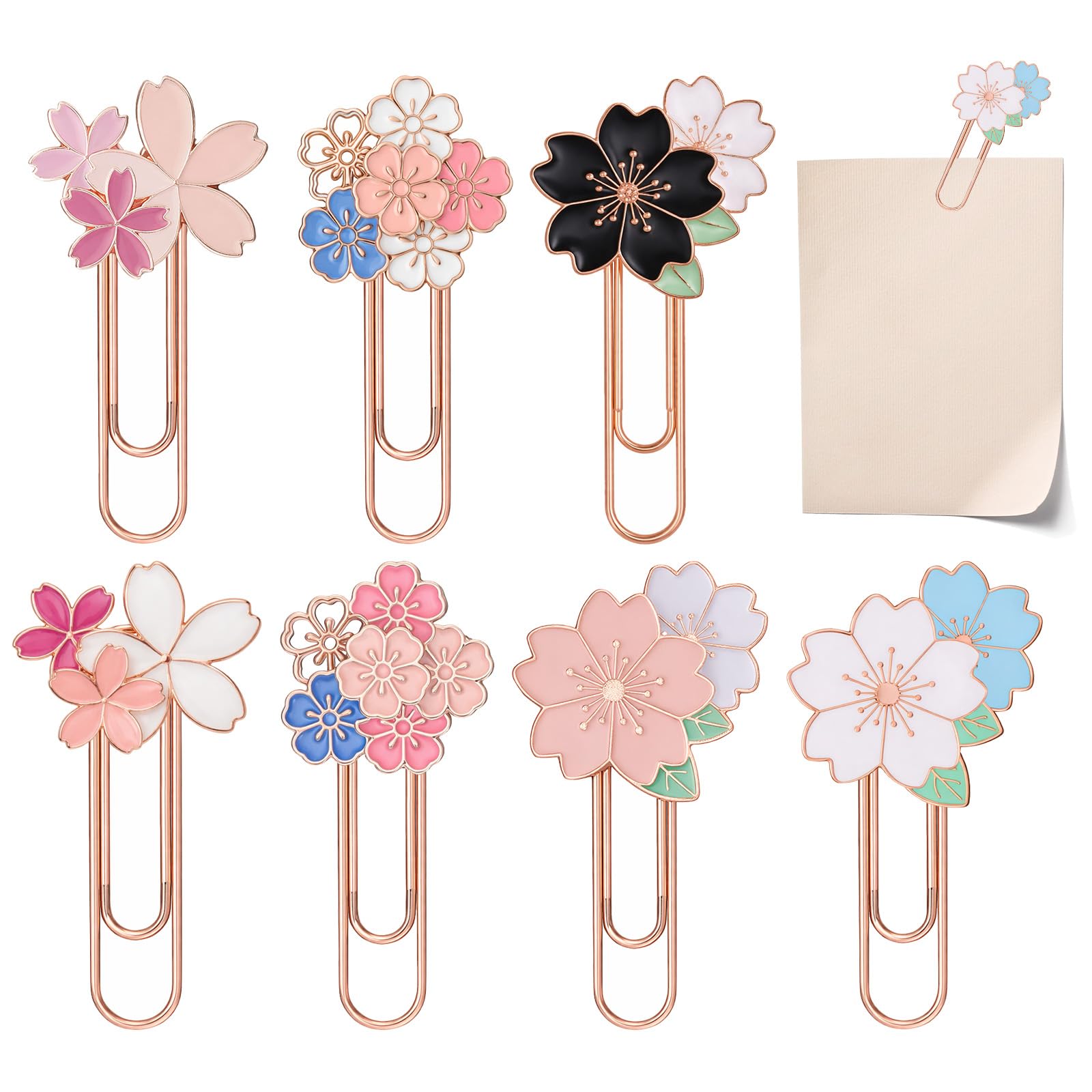 QfwdfcTrenz 7 Pcs Cherry Blossoms Paperclip, Pretty Book Decorative Paper Clips Metal Paperclips for Bookmarks Fun Paper Clips Office Supplies Present for Bookmark Clamp Desk Stationery Accessories