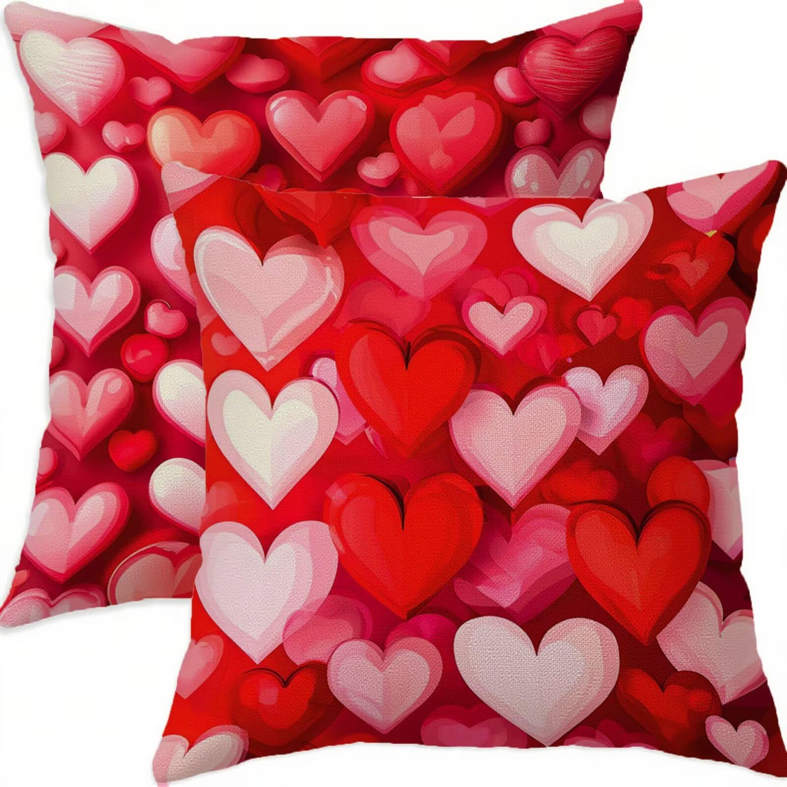 Housse coussin 55x55cm lin taie oreiller rouge imperméable lot 2