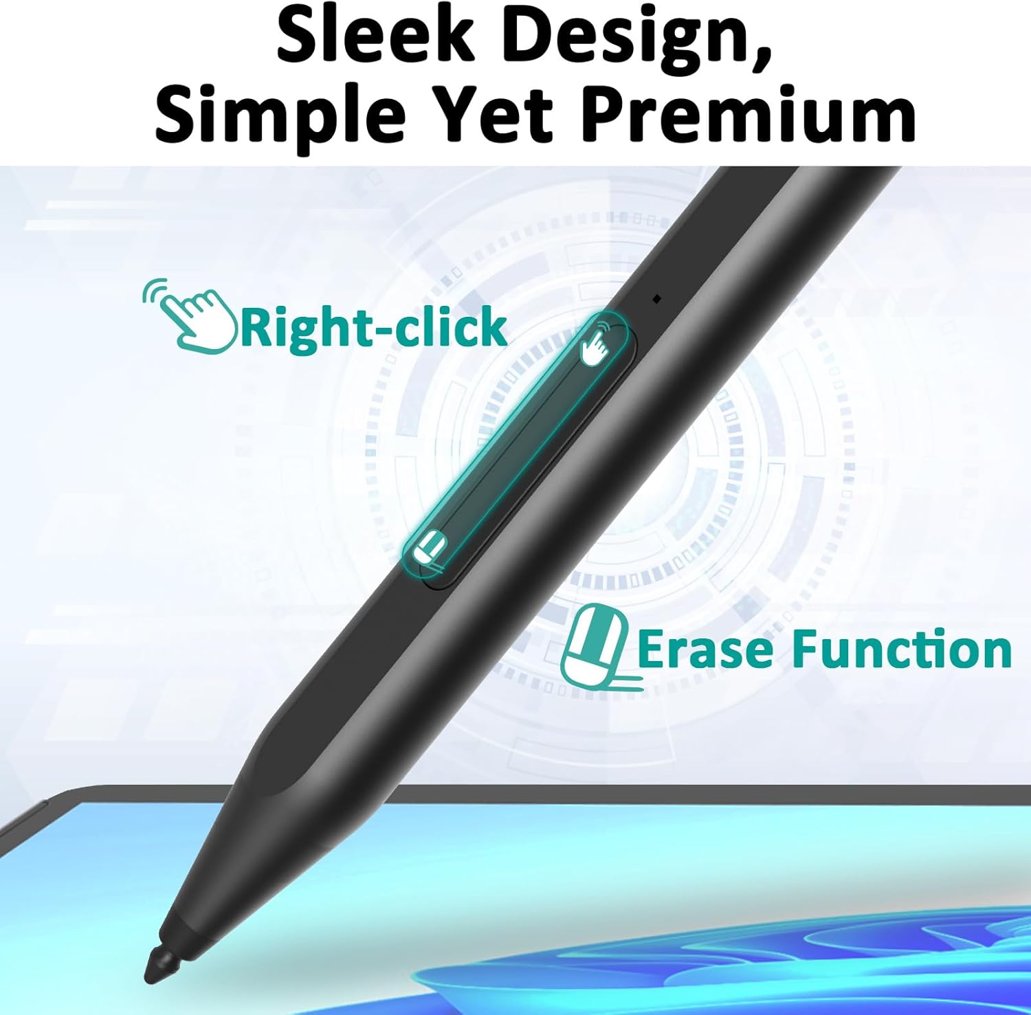 Taiwan RENAISSER Stylus Pen for Microsoft Surface, Designed in Houston, Made in Taiwan, Palm Rejection, USB-C Fast Charging, Pen for Surface Pro 11/10/9/8/7, Surface Go/Laptop Dark