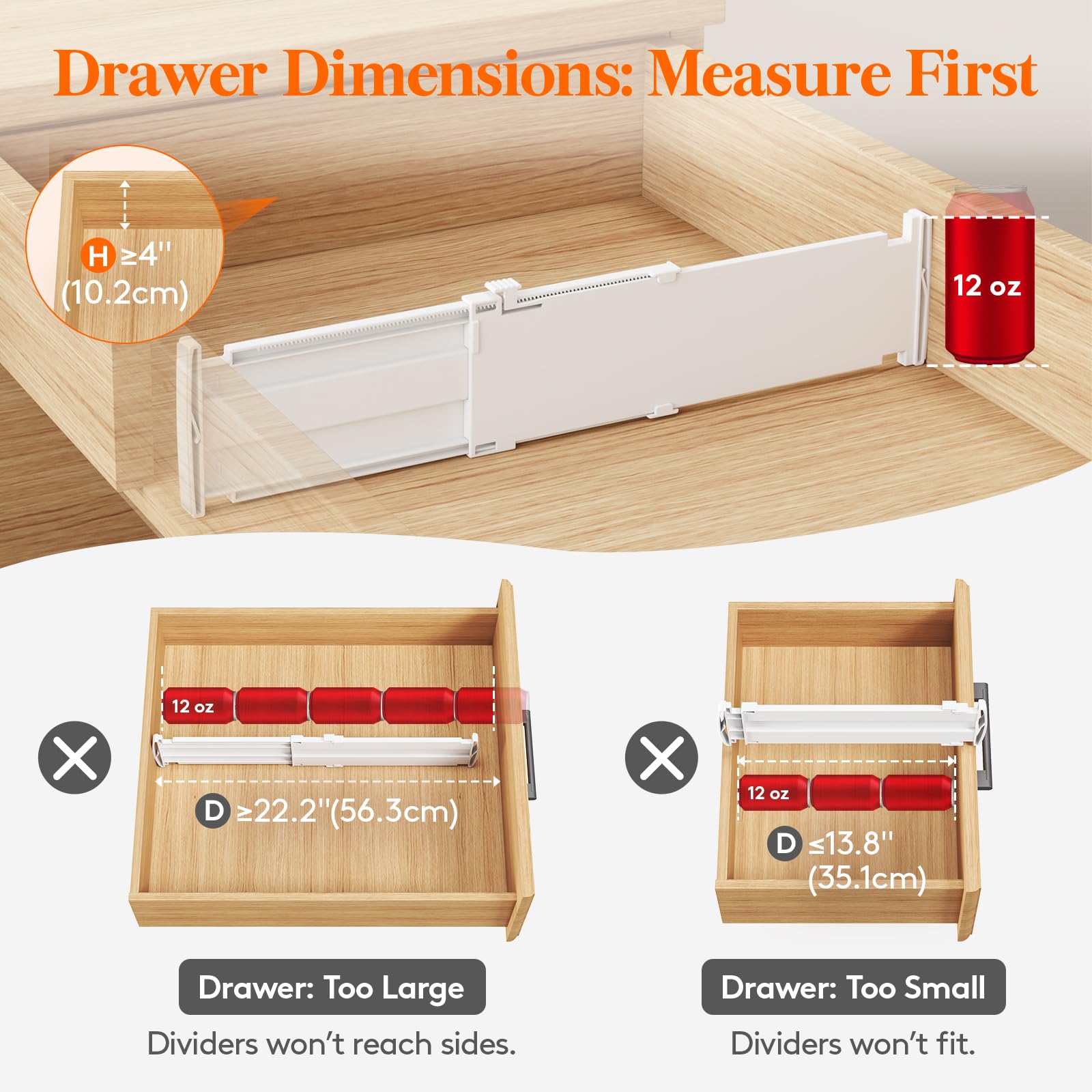 Lifewit Separadores de Cajones Ajustables, Divisores de Armario Ropa, Cajones Organizadores Plastico para Cocina, Baño, Mesita de Noche, 9 Piezas, Longitud Interior de 35 – 55 cm y Altura 10,5 cm