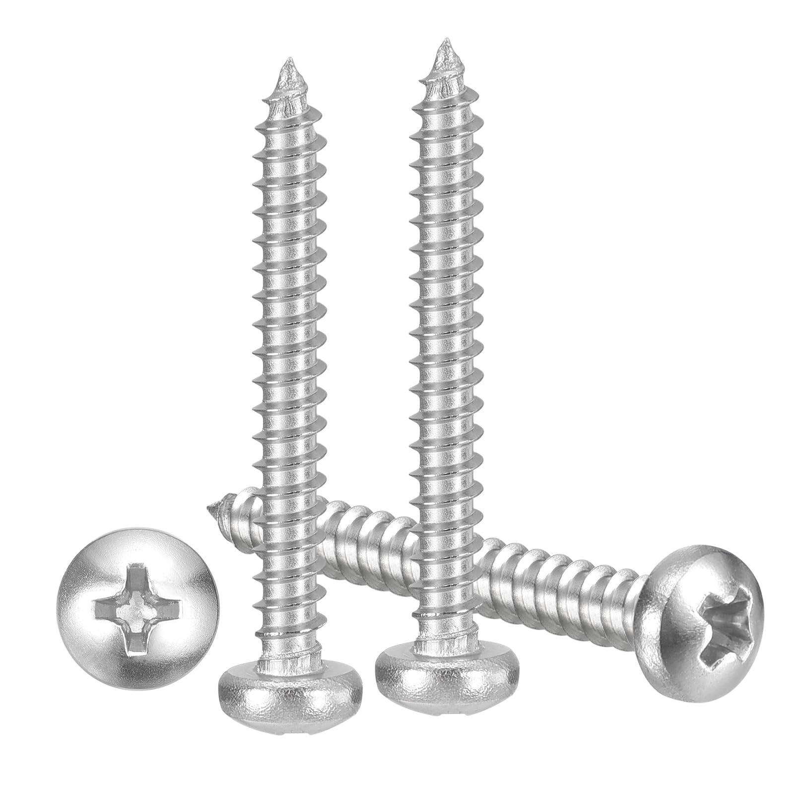 METALLIXITY Phillips Pan Head Self Tapping Screws(#4x1") 25Pcs, 304 Stainless Steel Self Drilling Screw for Metal Wood Plastic, for Cabinet Wall Shutter Plate Rock Furniture, Silver Tone — image 1