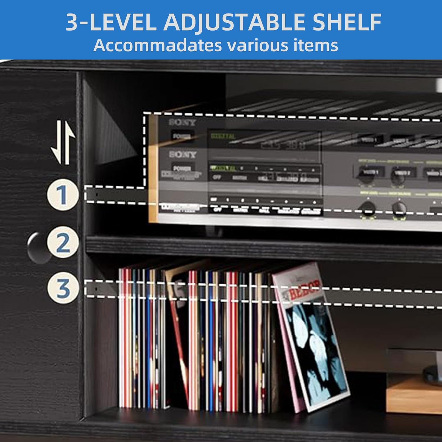 TV Stand for up to 60 inch TVs, Wooden TV Entertainment Center with Storage Cabinet and Soft Hinge Door, Modern TV Media Console Table for Living Room Bedroom Office Furniture, Black - Image 4