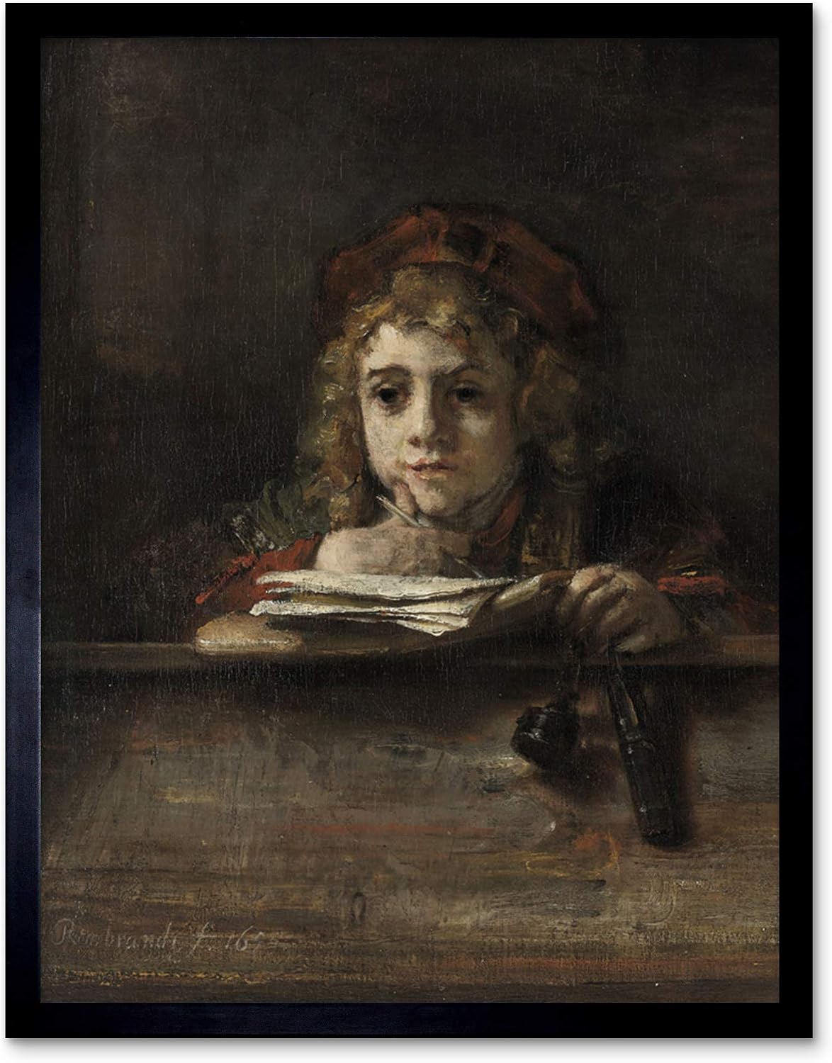 Rembrandt Titus At His Desk Art Print Framed Poster Wall Decor 12x16 inch