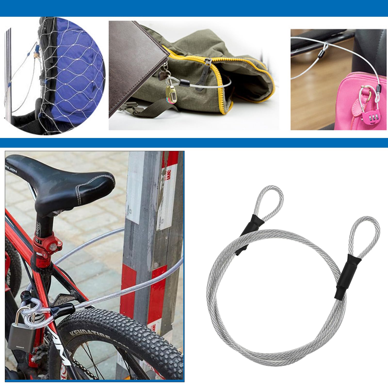 Câble En Acier Inoxydable 1,5 M X 5 Mm Avec Oeillets - Antivol Robuste Pour Vélo, Meubles Jardin Et Extérieur