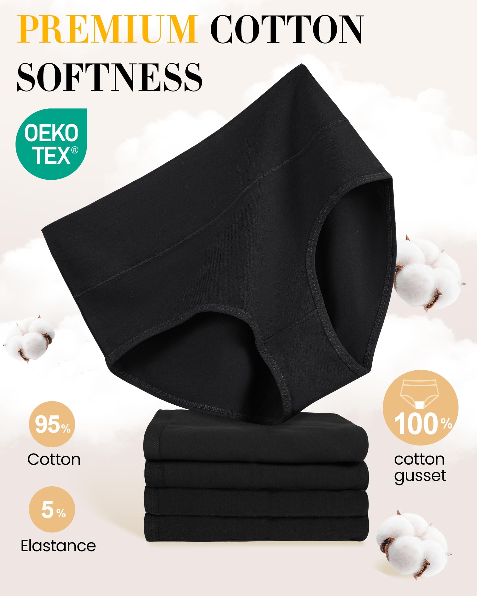 SIMIYA 5-Pack Cotton Underwear Women High Waisted Full Coverage Hipster Ladies Panties Bikini Briefs Soft Regular & Plus Size - 3