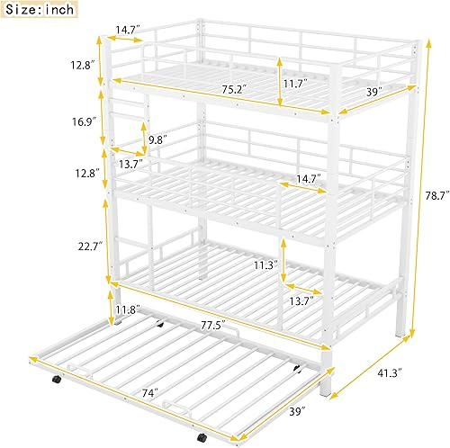 Miniatura 206 de Litera en forma de L individual sobre cama matrimonial adjunta, litera triple de metal con escritorio y tobogán integrados, marco de literas de