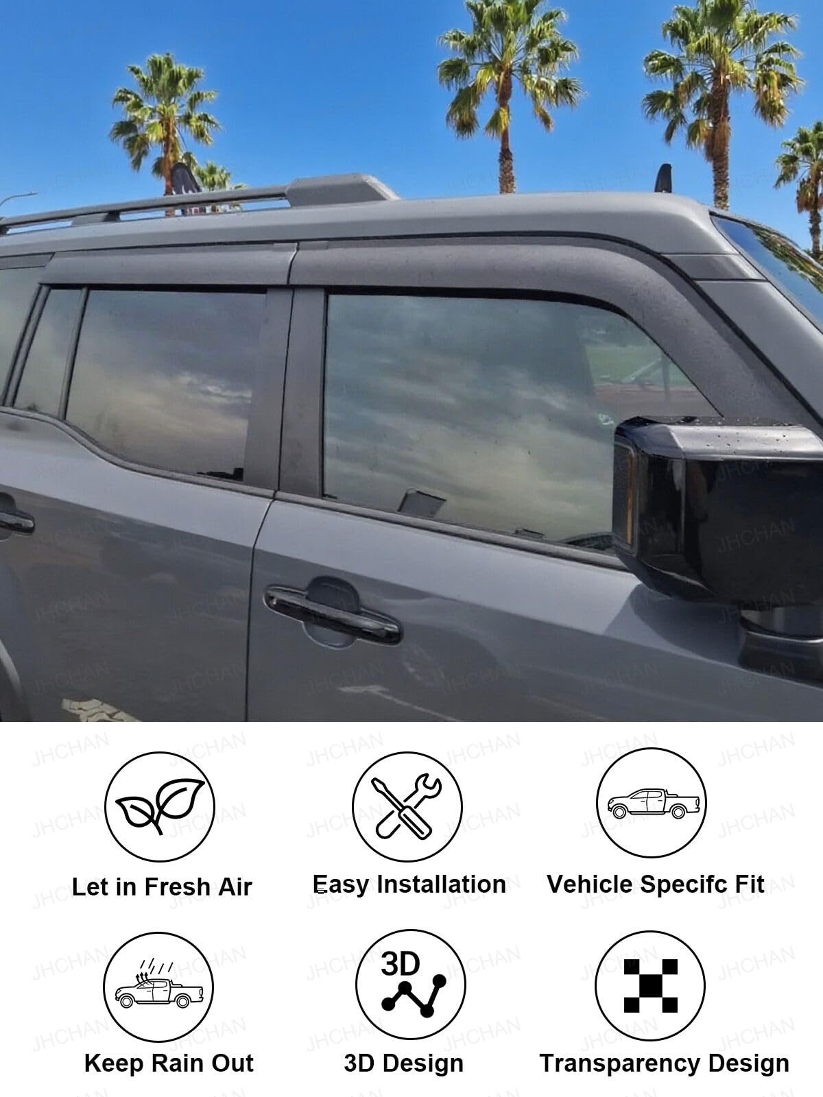 Déflecteurs d'air | Compatible avec : Toyota Land Cruiser Prado J250 (2024-2026) Accessoires MK5 4 pièces | Protection contre le vent, la pluie et le soleil, installation facile, teintées