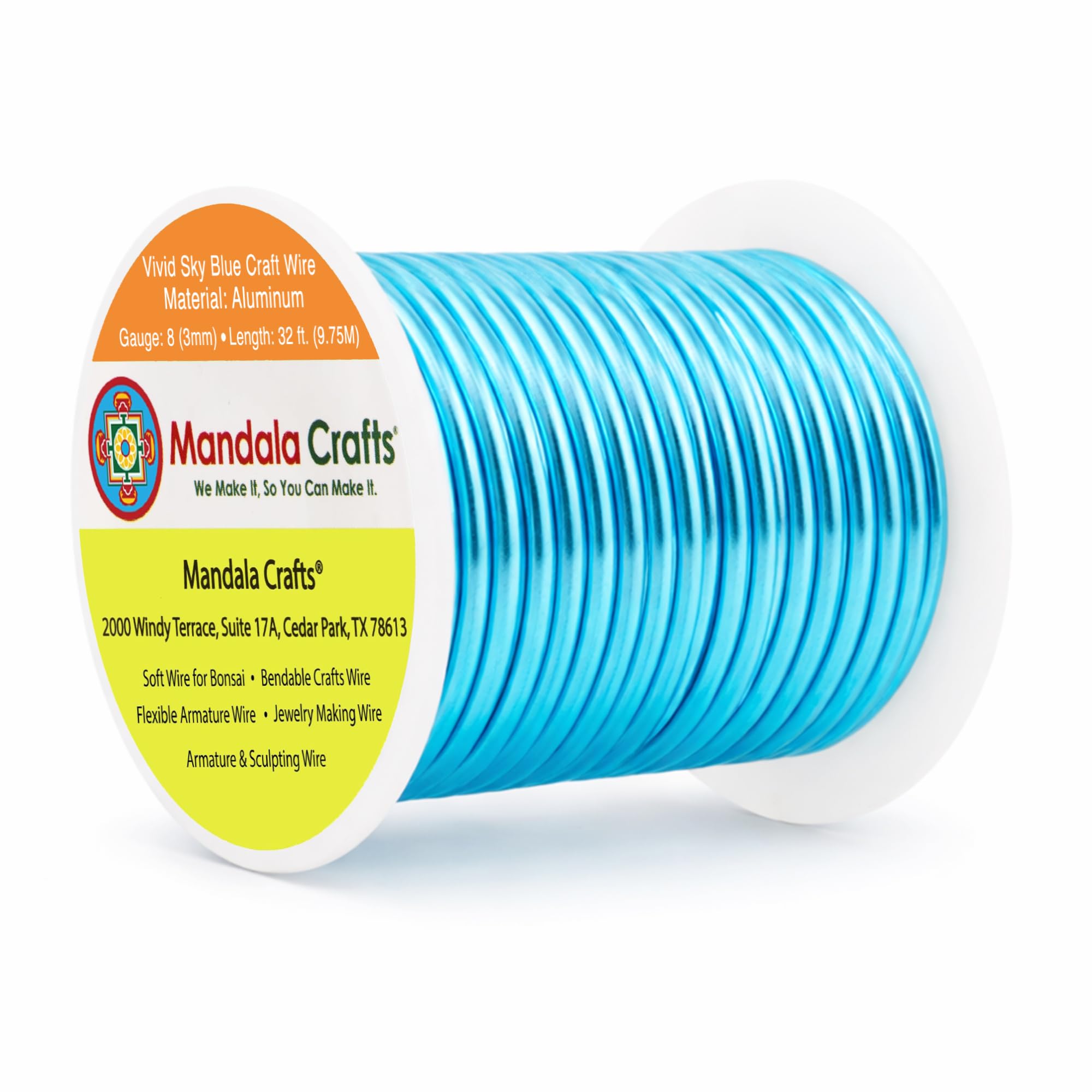 Mandala Crafts 8 Gauge Vivid Sky Blue Anodized Aluminum Craft Wire, 32 FT