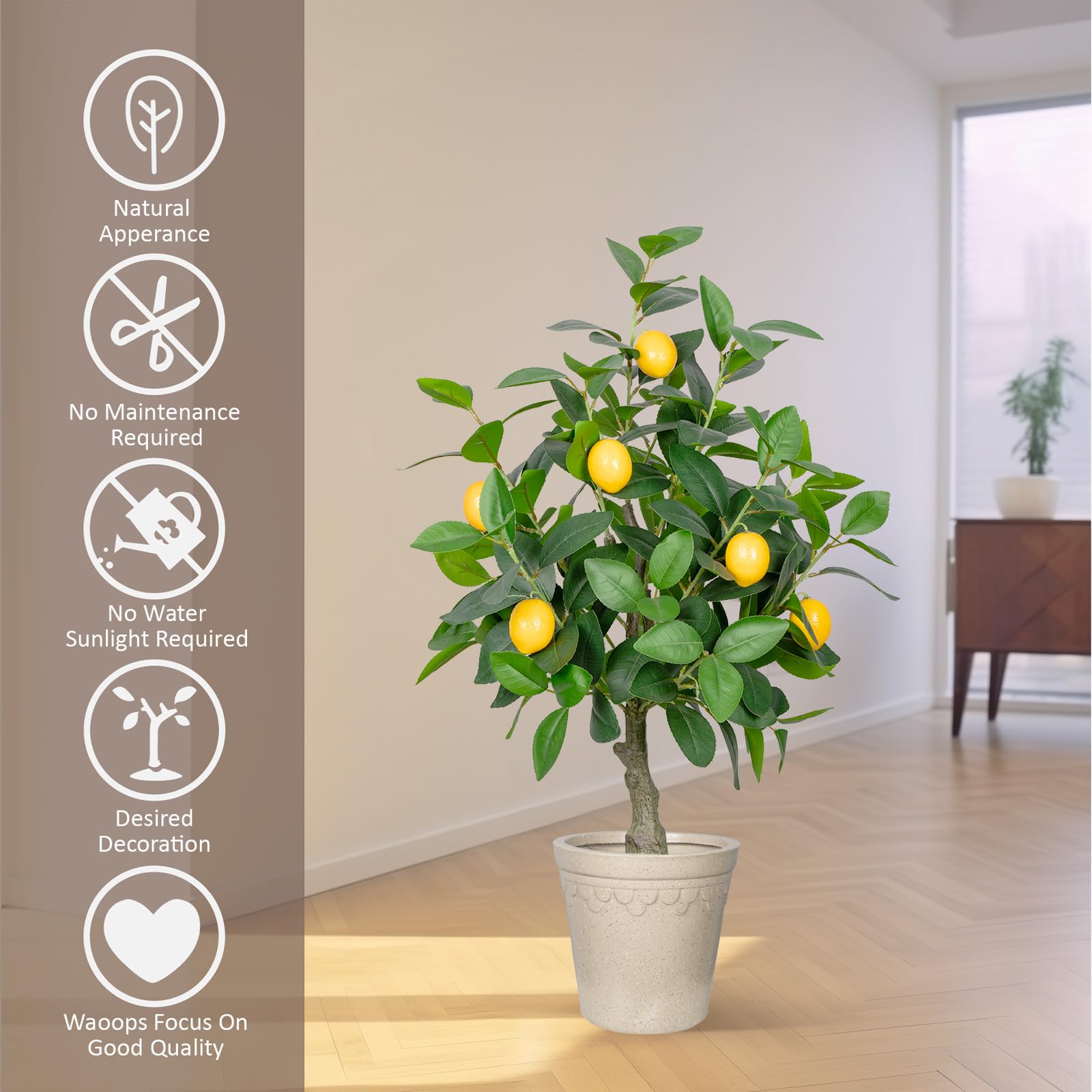HoyuKasi 2.5FT Artificial Lemon Tree,2.5 Feet(30in) Fake Lemon Tree with Black Pot Faux Plant Indoor for Home,Decor,Office,Living Room