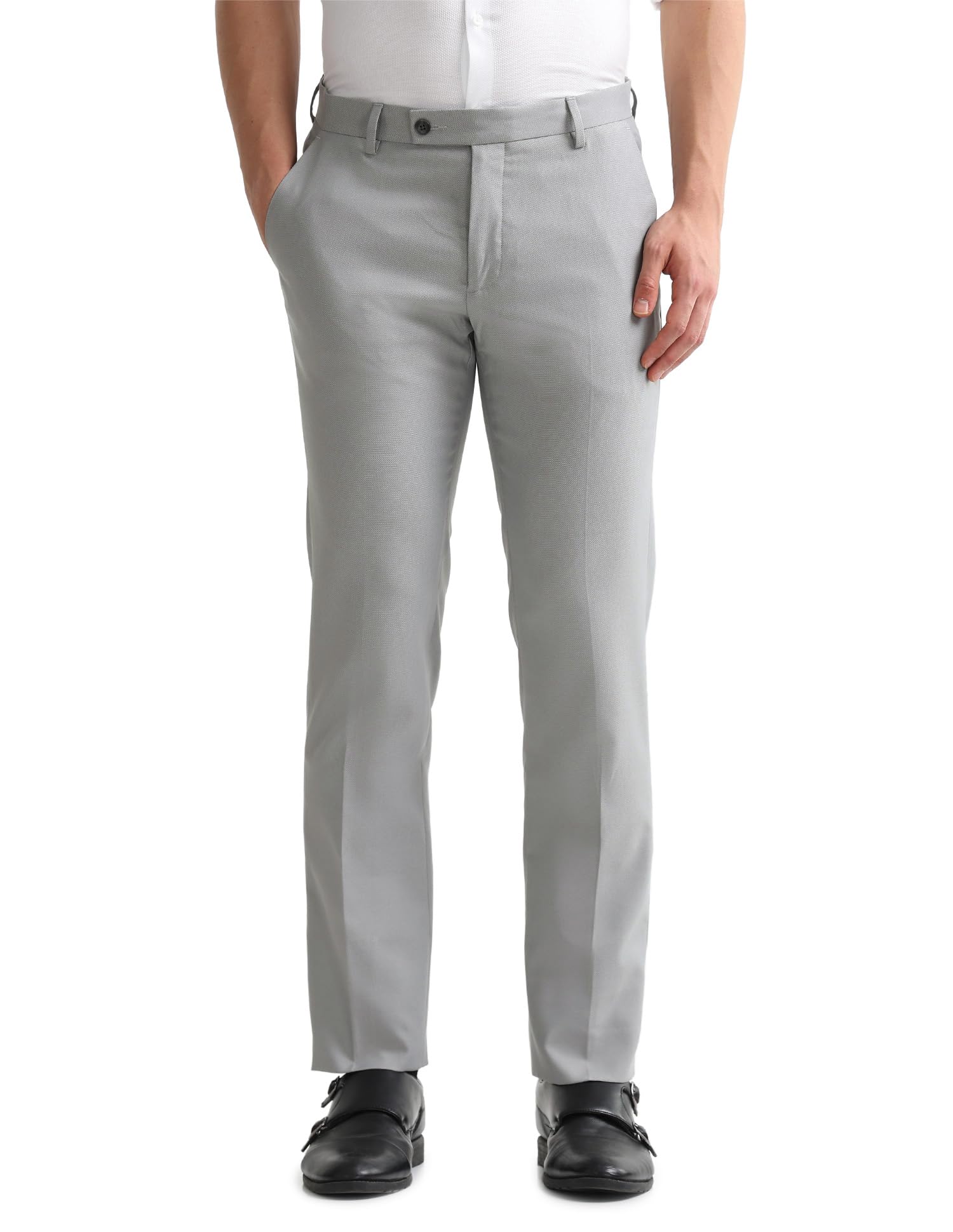 Textured Tapered Fit Formal Trousers for Men - Full Length Formal Pants for Men Office Wear-image-45