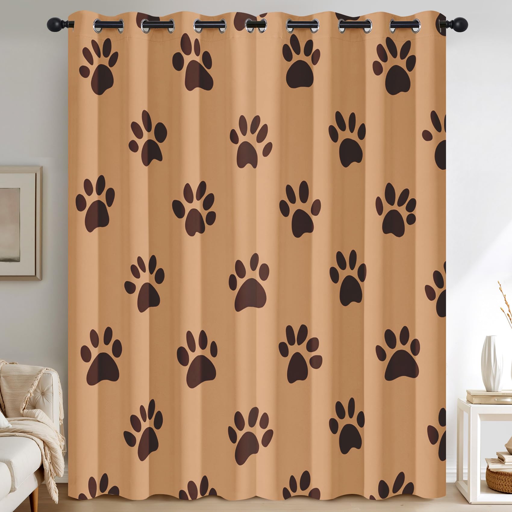 Dog Paw Curtains 95% Blackout, Kids Footprint Patterned Curtains for Living Room Bedroom, 63 Drop Eyelet Thermal Drapes Home Decor, 52x63 Inch 2 Panels X&-147