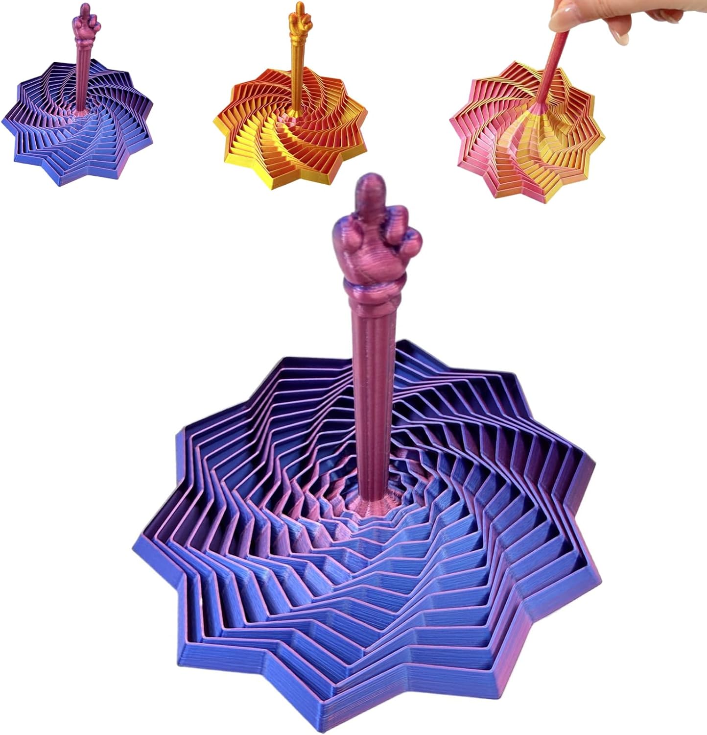 3D Printed Expanded Sensory Fidget Star,Expandable 4.33Inch Fractal Fidget Toys Octagonal with Detachable Handle,Honeycomb Whirling Spiral Design for ADHD & Stress Relief (Blue-Green)