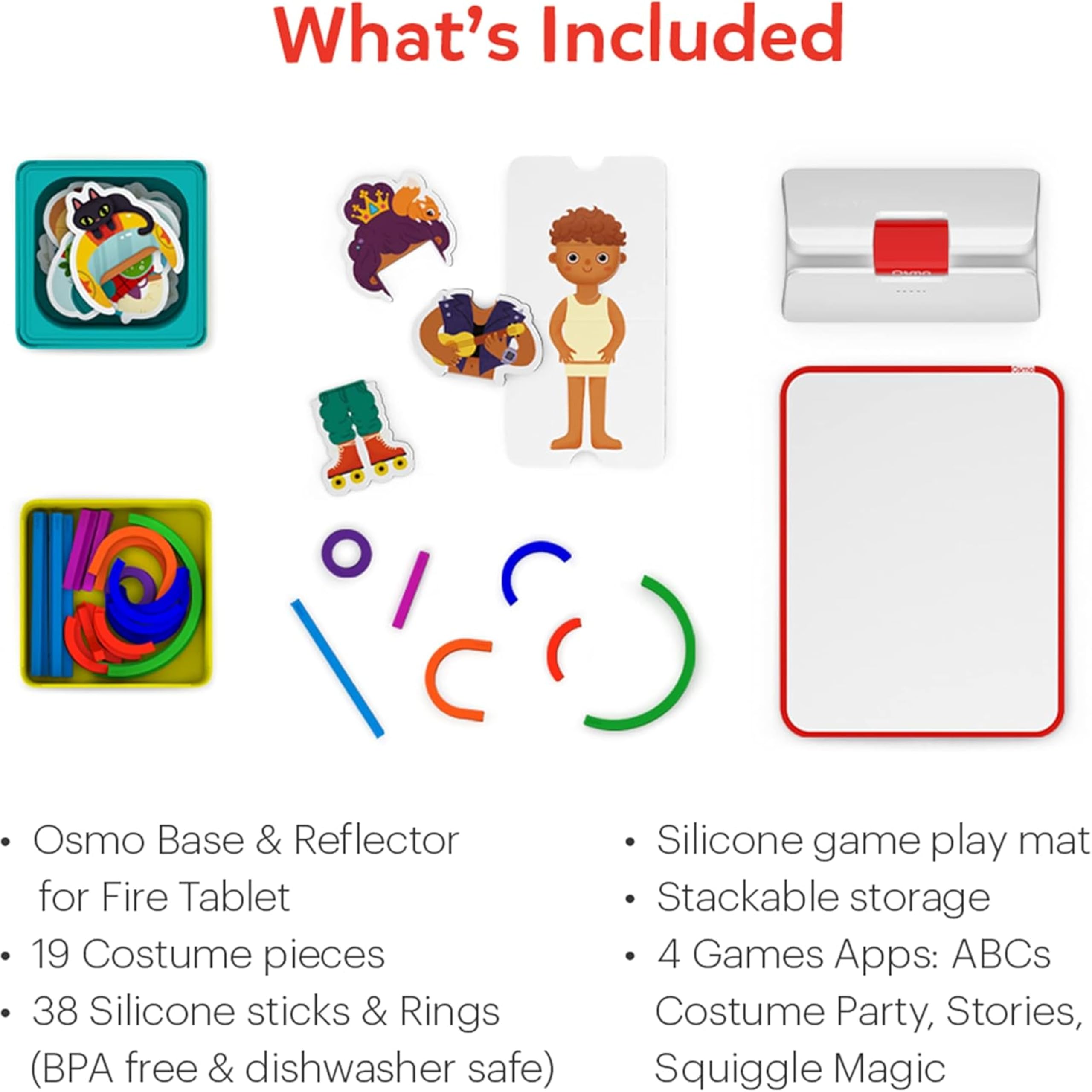 Osmo Zestaw startowy Little Genius do tabletu Fire - 4 edukacyjne gry edukacyjne - wiek przedszkolny - rozwiązywanie problemów i kreatywność - zabawka STEM (podstawa tabletu Osmo Fire w zestawie -