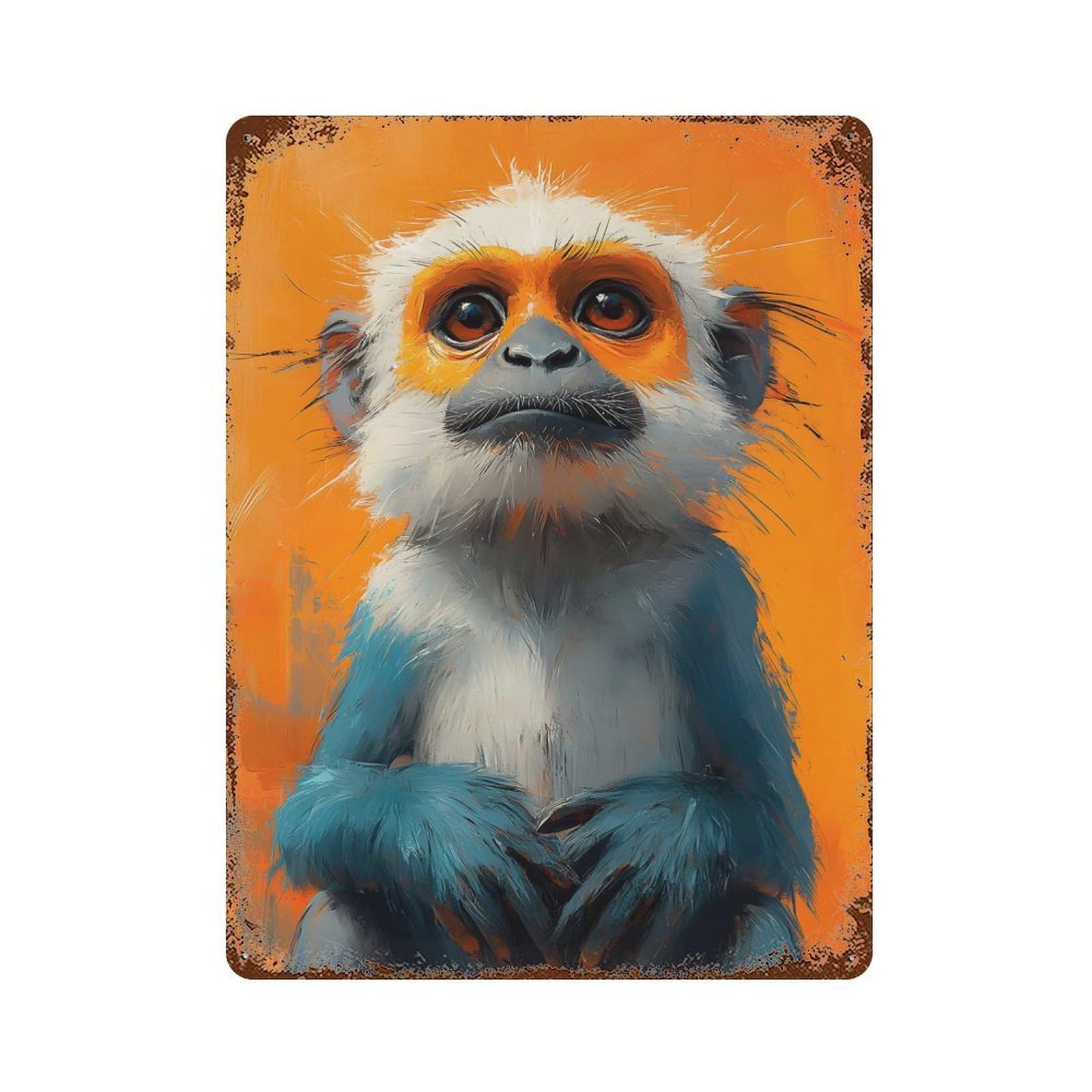 Curious Monkey Portrait Retro Metal Sign 15.7"x11.8", Shabby Chic Decor for Garage, Pub Or Kitchen