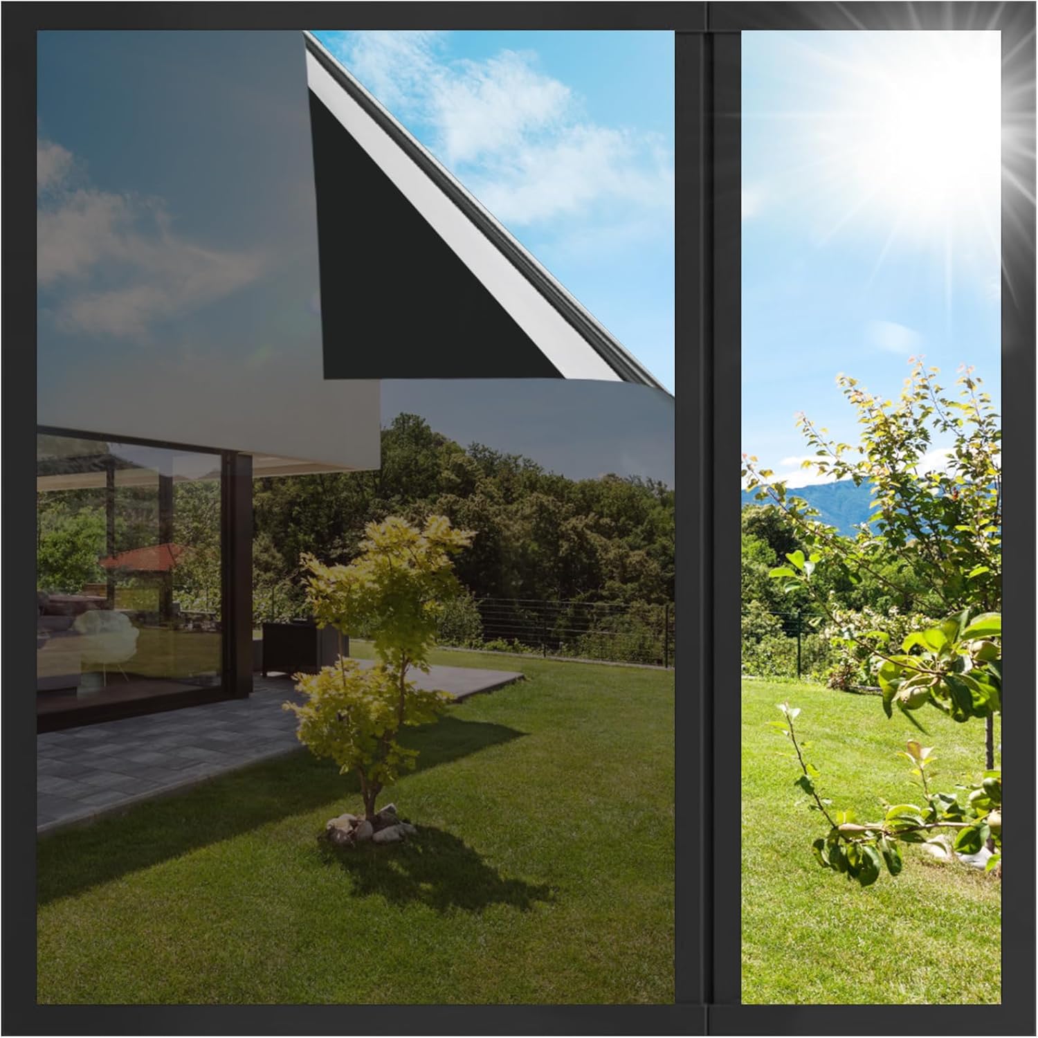 (2 Pack) Homein One Way Window Privacy Film, Heat Blocking Reflective Mirror Window Tint for Home See Out Not in, Sun Blocker UV Protection Peel and Stick House Glass Door, 23.6 in X 6.5 Feet, Black Black 23.6\" x 78.7\"