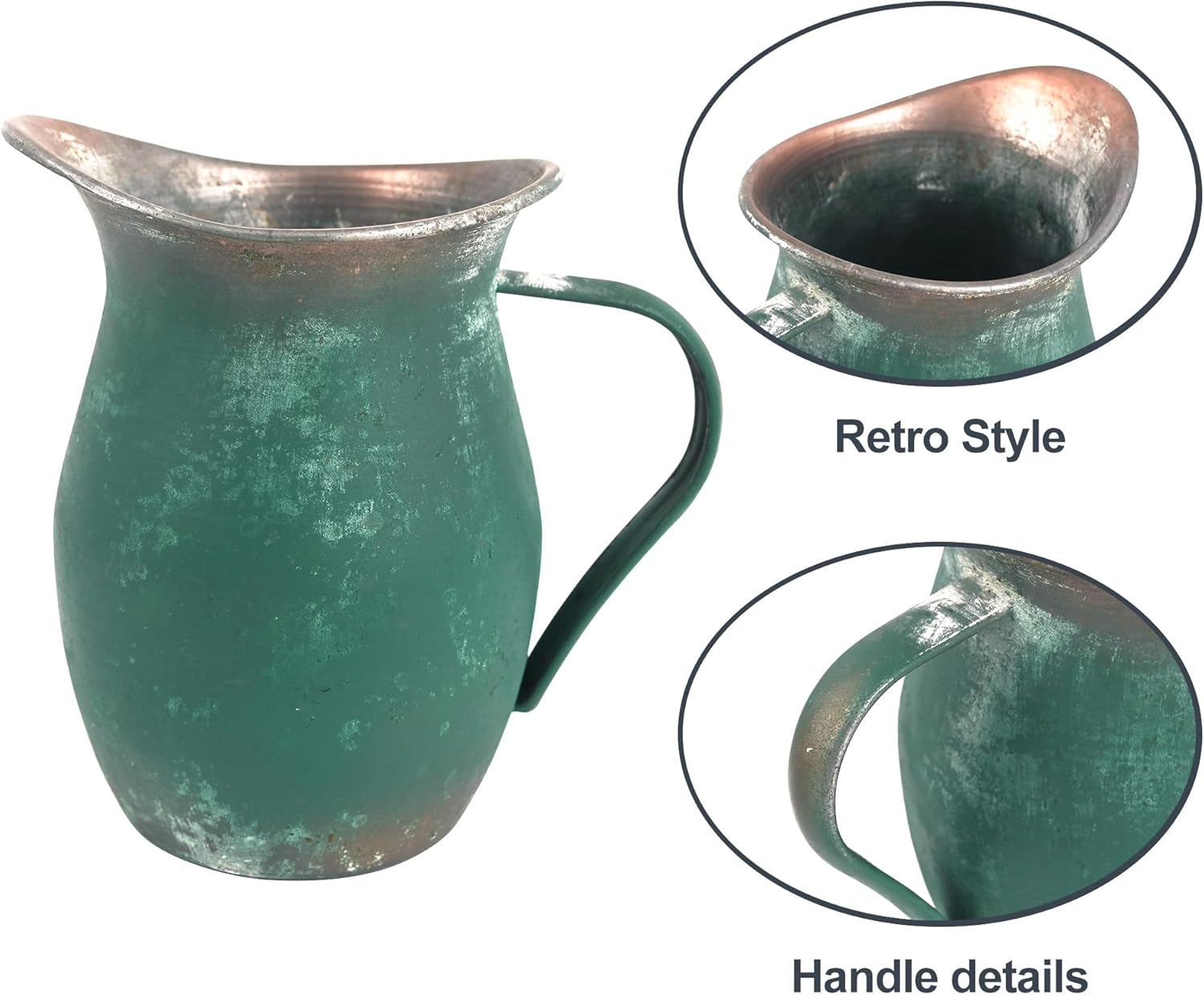 BIG FORTUNE Decorative Pitcher Vase Large Rustic Farmhouse Vase for Flowers Vintage Metal Milk Jug Vintage Decorative Pitcher Kitchen Decorations (Green) - Image 4