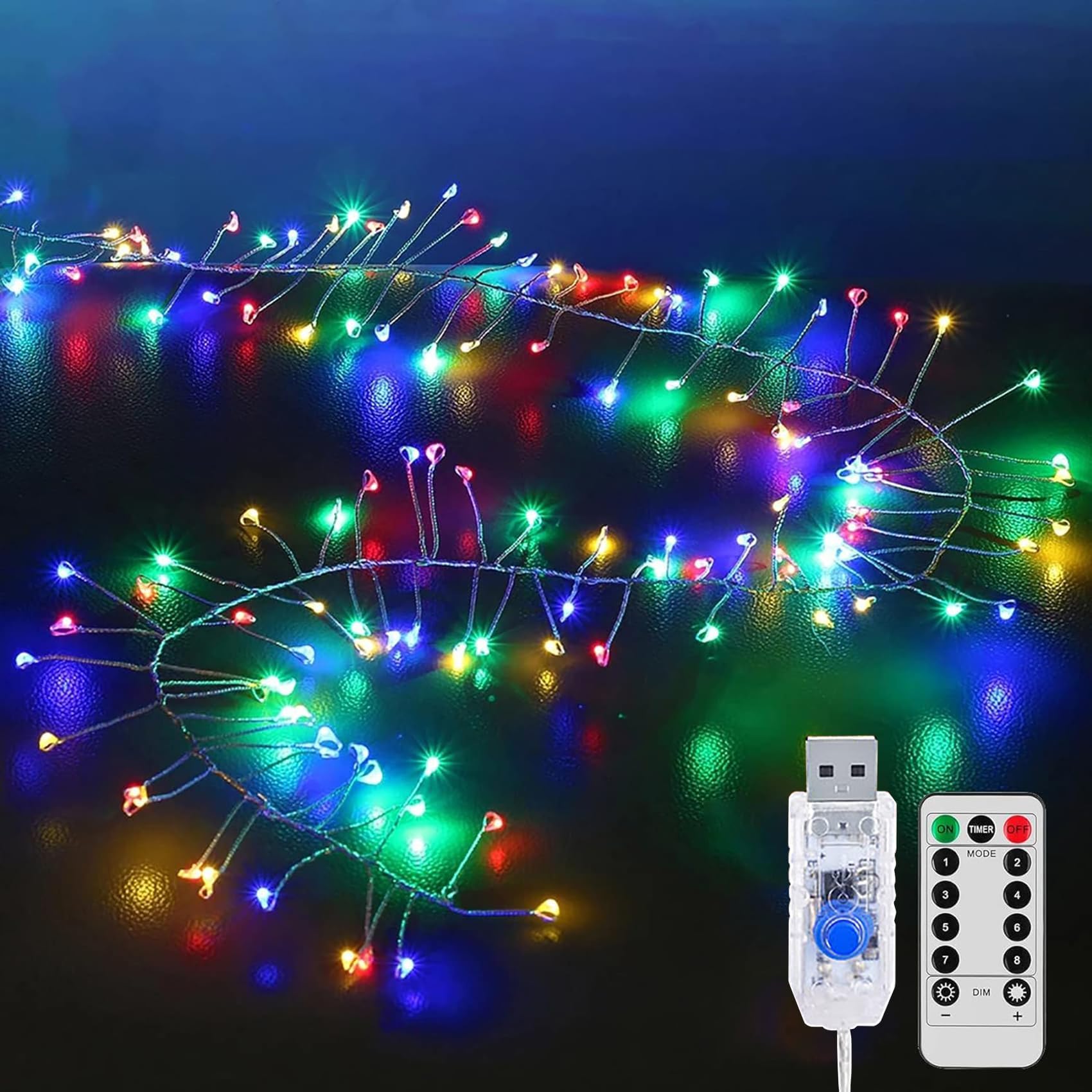 YUANYUYING Fairy Lights with Remote,20M 600 LED USB Powered Waterproof Starry Cluster Lights, Copper Wire Firecracker String Light for Christmas Tree, Bedroom, Wedding, Garden Decor (Colorful) — image 1
