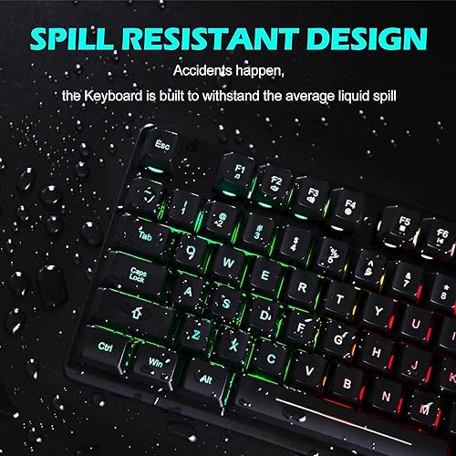 Miniatura 9 de Teclado para juegos, teclado de membrana con cable de 105 teclas, teclado retroiluminado LED arcoíris, diseño de tecla flotante, panel de aleación