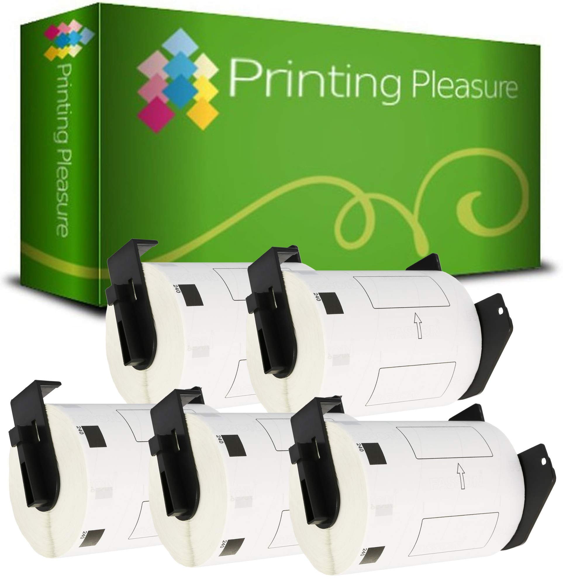 Printing Pleasure 5 x DK11240 Labels Compatible with P-Touch QL-1050 QL-1060N QL-1100 QL-1110NWB | 102mm x 51mm | 600 Labels per Roll | Thermal Paper Roll | Barcode Labels