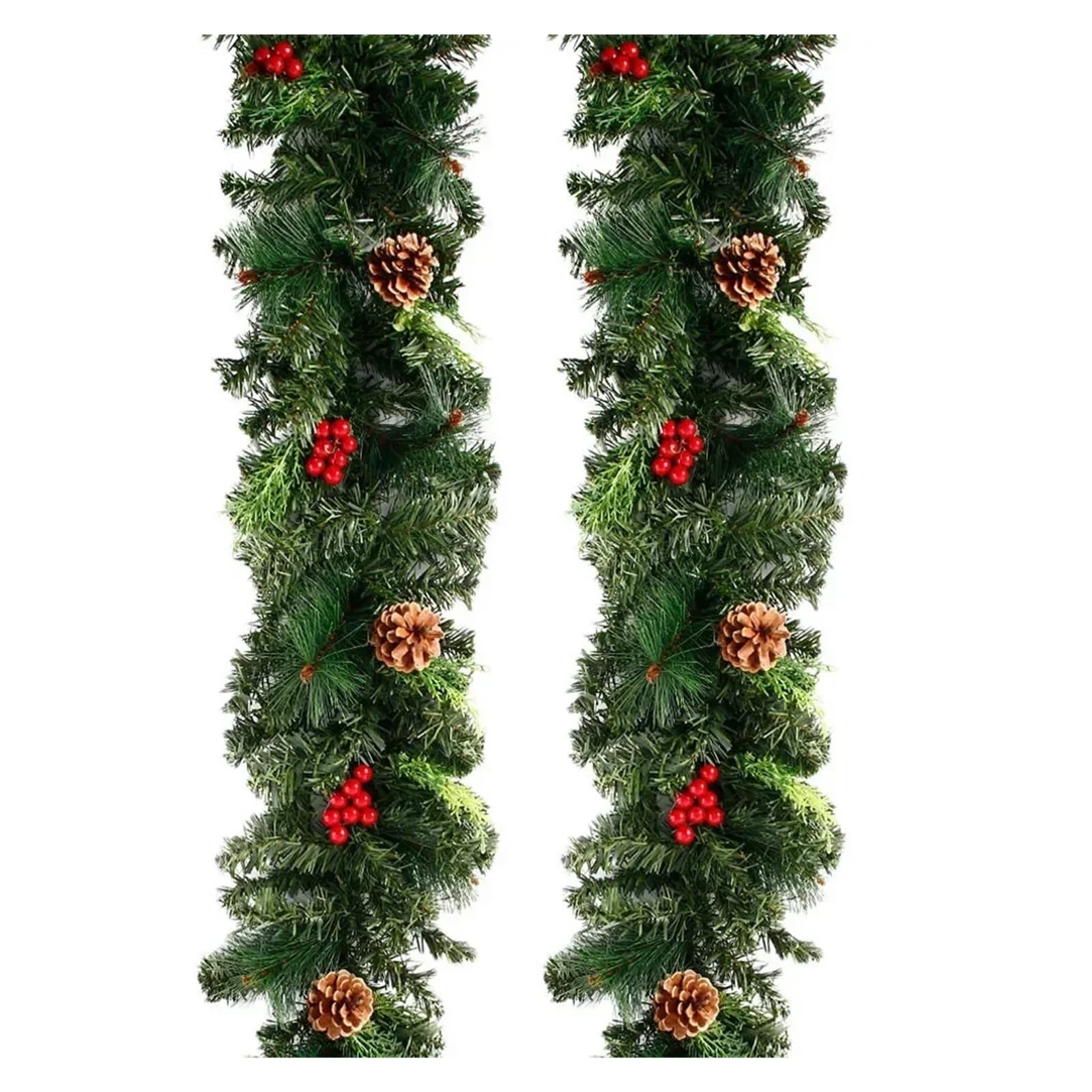 Guirnalda de Navidad Coronas navideñas con piñas y Frutos Rojos, Guirnalda navideña Artificial for chimeneas, escaleras, Puerta Principal, decoración de Año 2.7M No Light