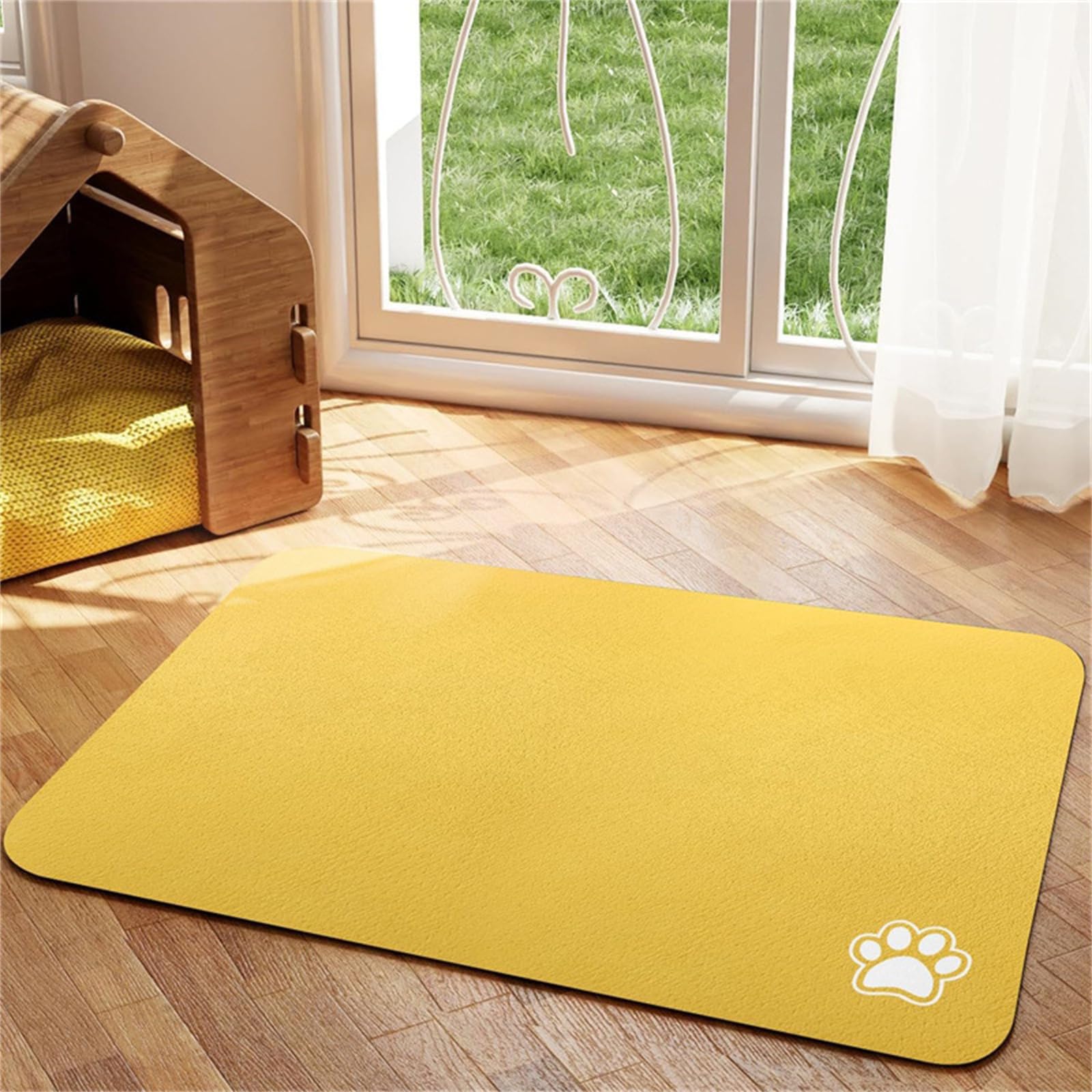 Hixingo Pet Food Mat, Absorbent Quick Dry Pet Feeding Mat with Non-Slip, No Stains Dog Cat Placemat Dog Bowl Food and Water Bowl for Messy Drinkers Floors -Simple Color (Yellow,40x120cm)