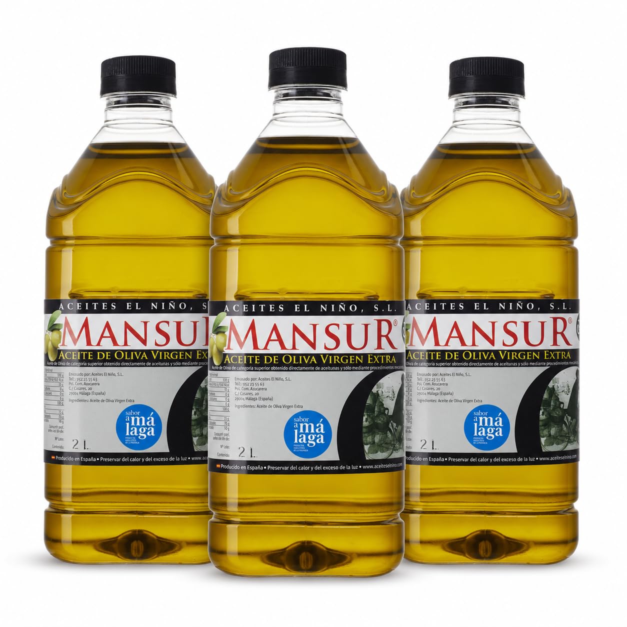MANSUR - 3 x Garrafas 2 L de Aceite de Oliva Virgen Extra de Andalucía - Envio 24h - Aceite de Oliva Andalucía Premium - Aceite Regalo (GF 2 l, 3, unidad)