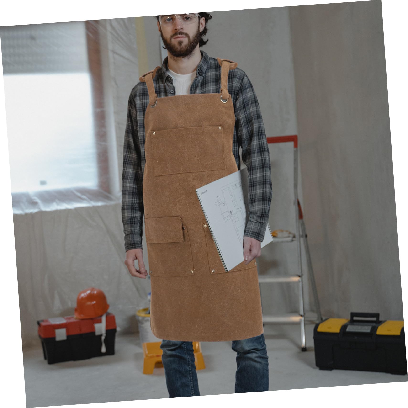 TOYANDONA Delantal De La Tienda Mono De Trabajo Peto Trabajo Delantal De Lona Con Bolsillos Para Mujer Light Brown
