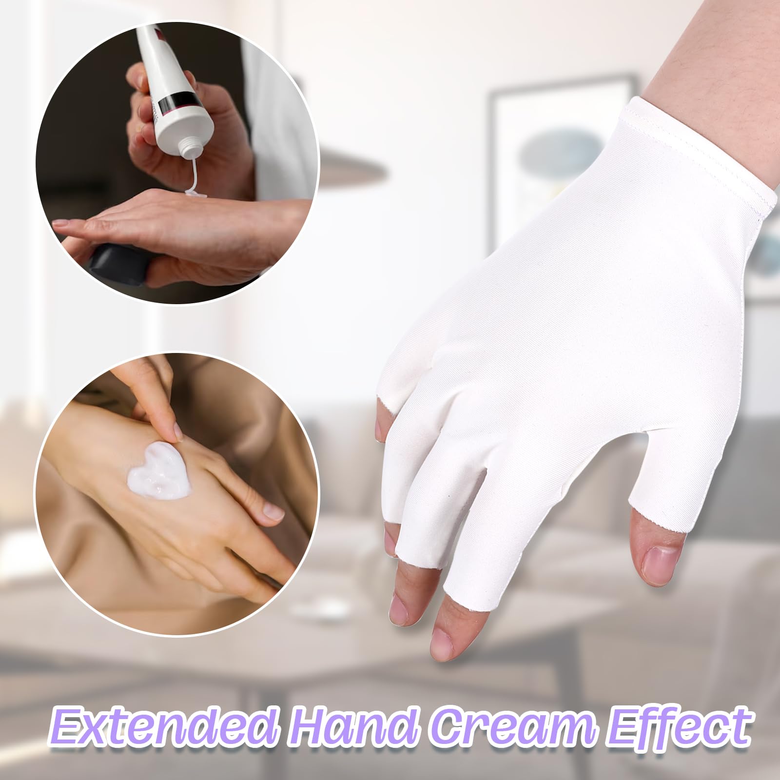 2 Paar Baumwollhandschuhe Weiß Feuchtigkeitsspendende Handschuhe für Trockene Hände Beim Schlafen, Fingerlose Feuchtigkeitshandschuhe für Erwachsene, Halbfinger Touchscreen zum Schlafen, Spa Kosmetik