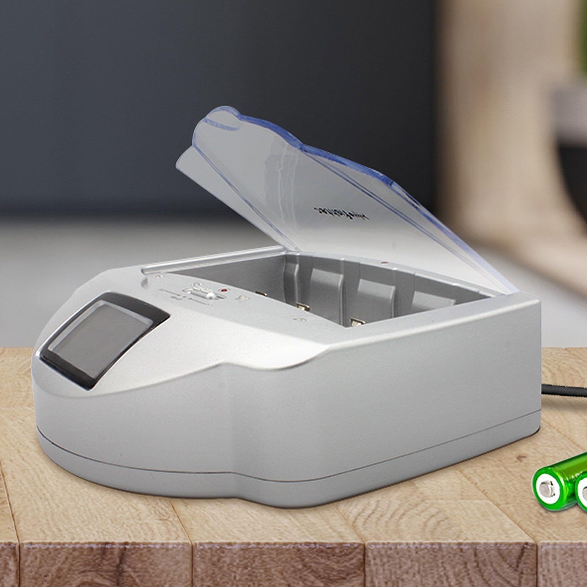 FISHTEC - Chargeur Universel de Piles Rechargeables - LR3 LR6 LR14 LR20 9V - LCD et voyants LED - Ni-MH Ni-CD et alcalines jusqu'à 10 recharges - Maison Bureau économies éco-responsables