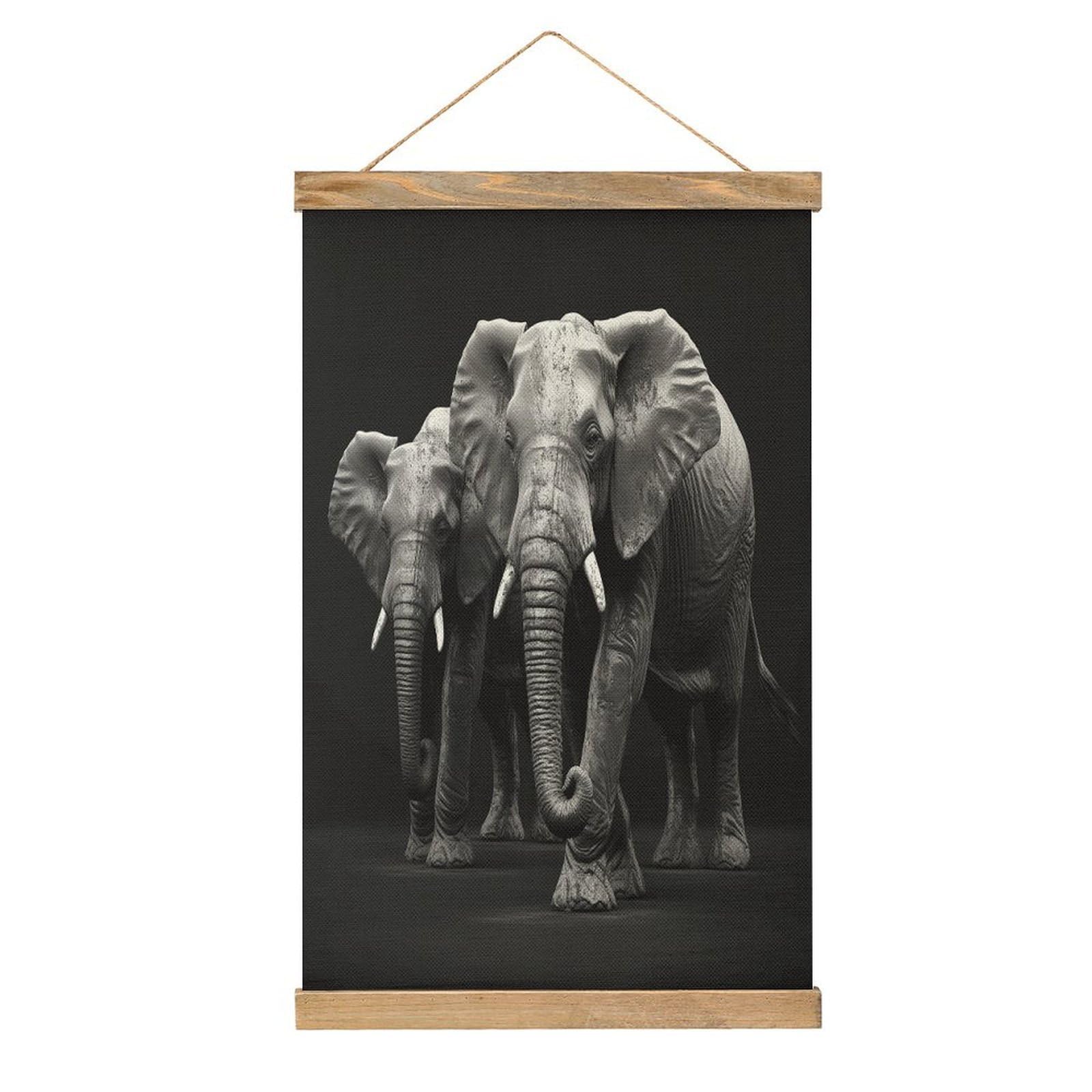 VstaDank 3D Gray Elephant Poster with Wooden Frame Hanger Art Painting Wall Decor Poster Wall Hanging Wooden Frame 13x20 Wood Poster Hanger for Photo Picture Art Canvas Print Artwork