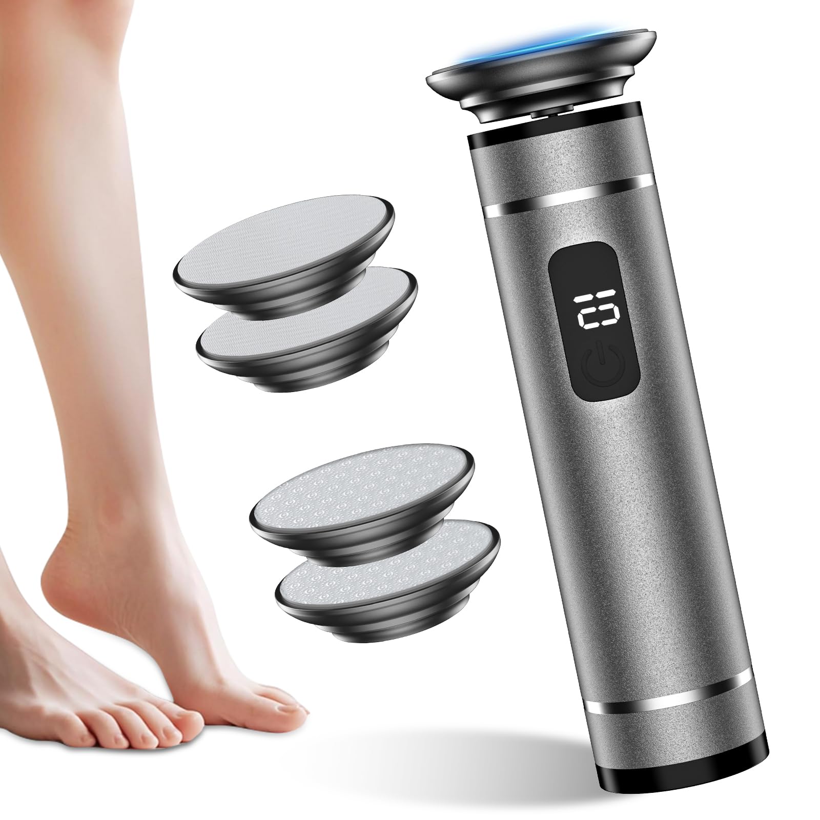 Robofun Hornhautentferner Elektrische Kabellos mit 4 Nano-Glasaufsätzen, Einstellbare Geschwindigkeit Professionelle Hornhautentferner Elektrisch für rissige Fersen, Hühneraugen & Hornhaut