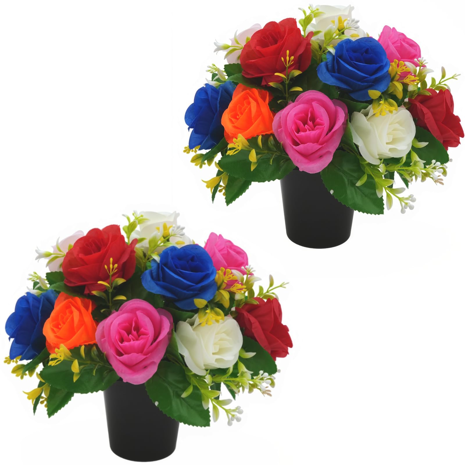 Pots de fleurs en soie pour cimetière haut de gamme - Lot de 2 bouquets réalistes
