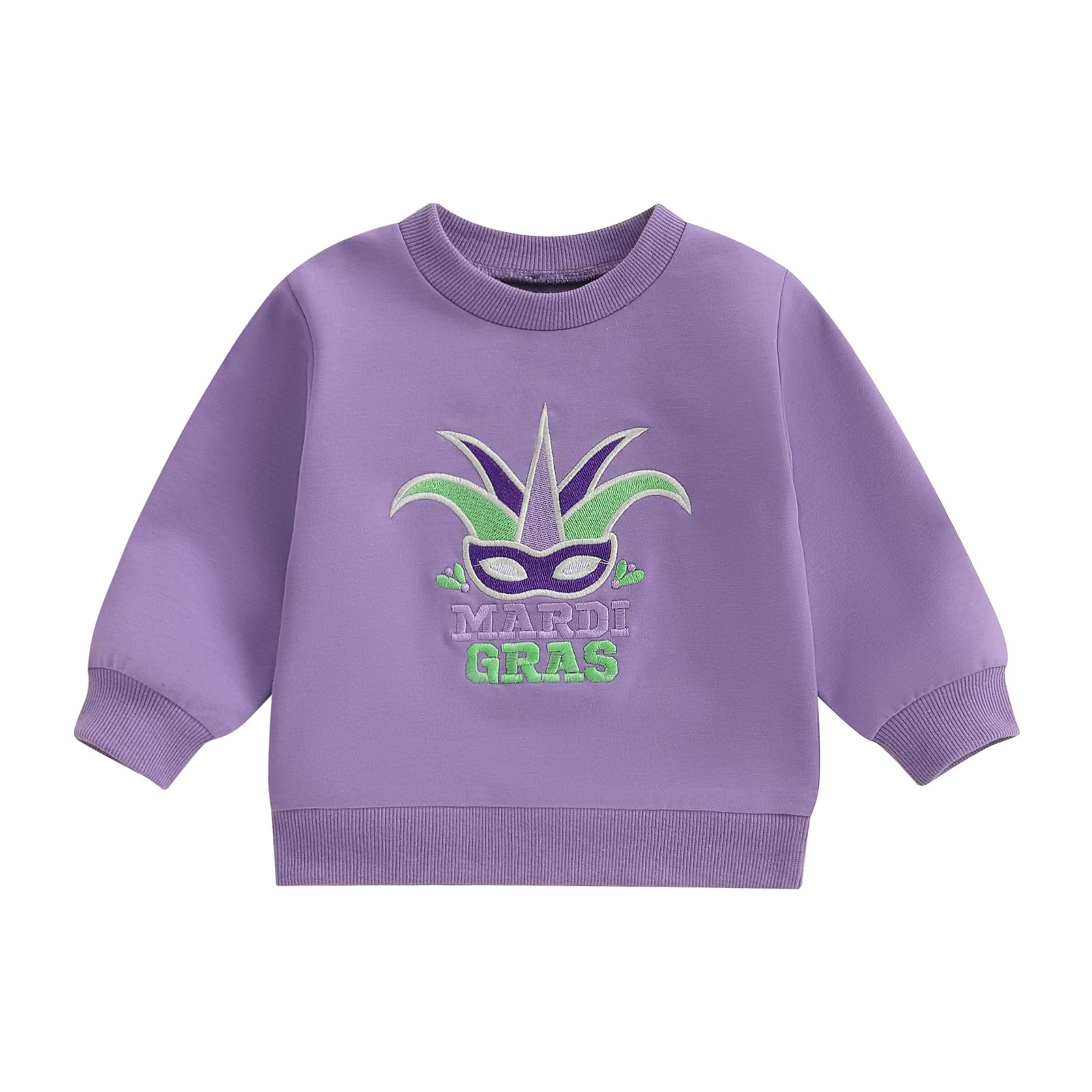 Canis Toddler Baby Boys Girls Mardi Gras Sweatshirt Long Sleeve Round Neck Embroidery Pullover Tops (Purple, 18-24 Months)