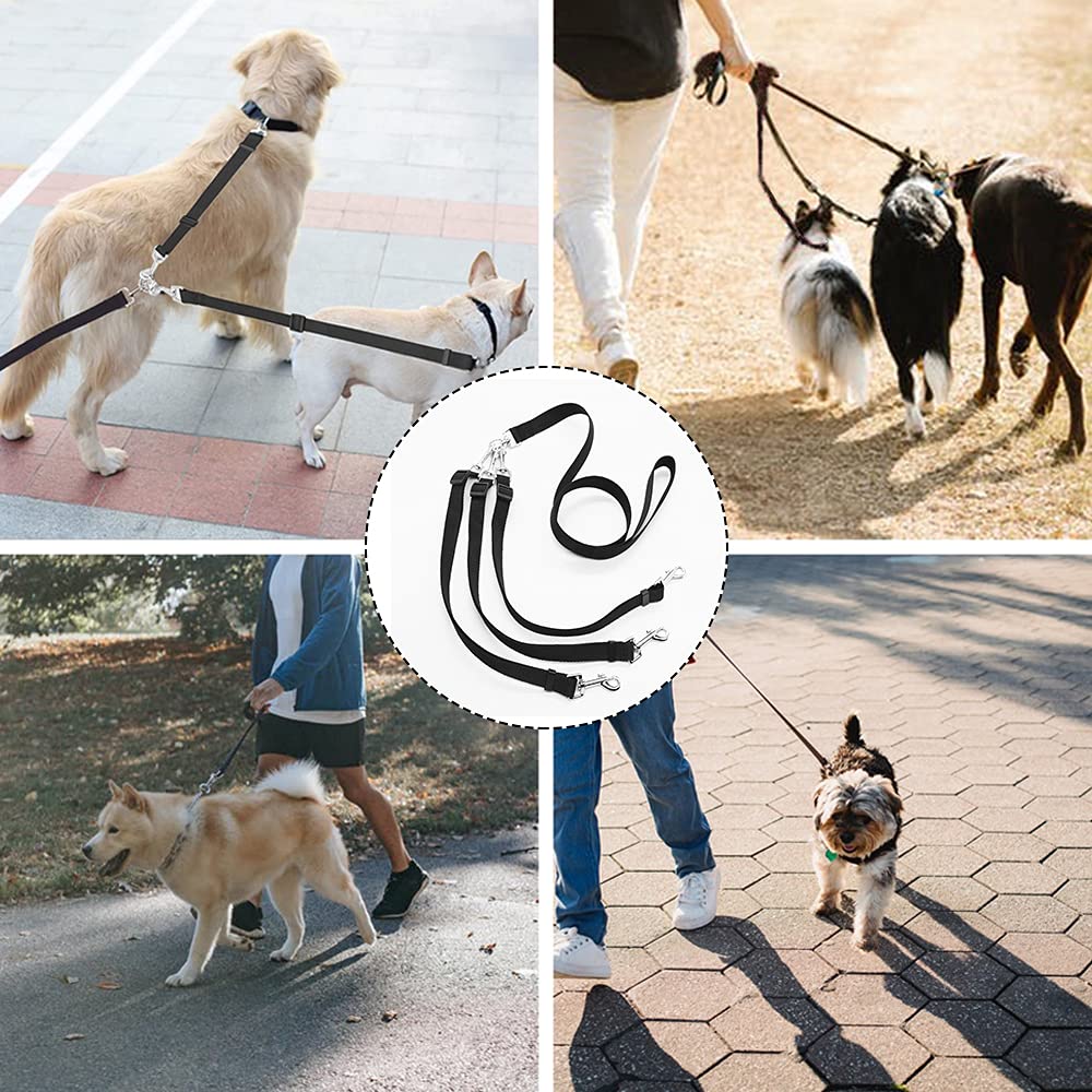 Guinzaglio per Cani, 3 in 1 Cane Guinzaglio, 3 In 1 Multi Guinzaglio per Animali Domestici, Regolabile Staccabile in Nylon Guinzaglio Cani, per animali domestici multipli (Nero)