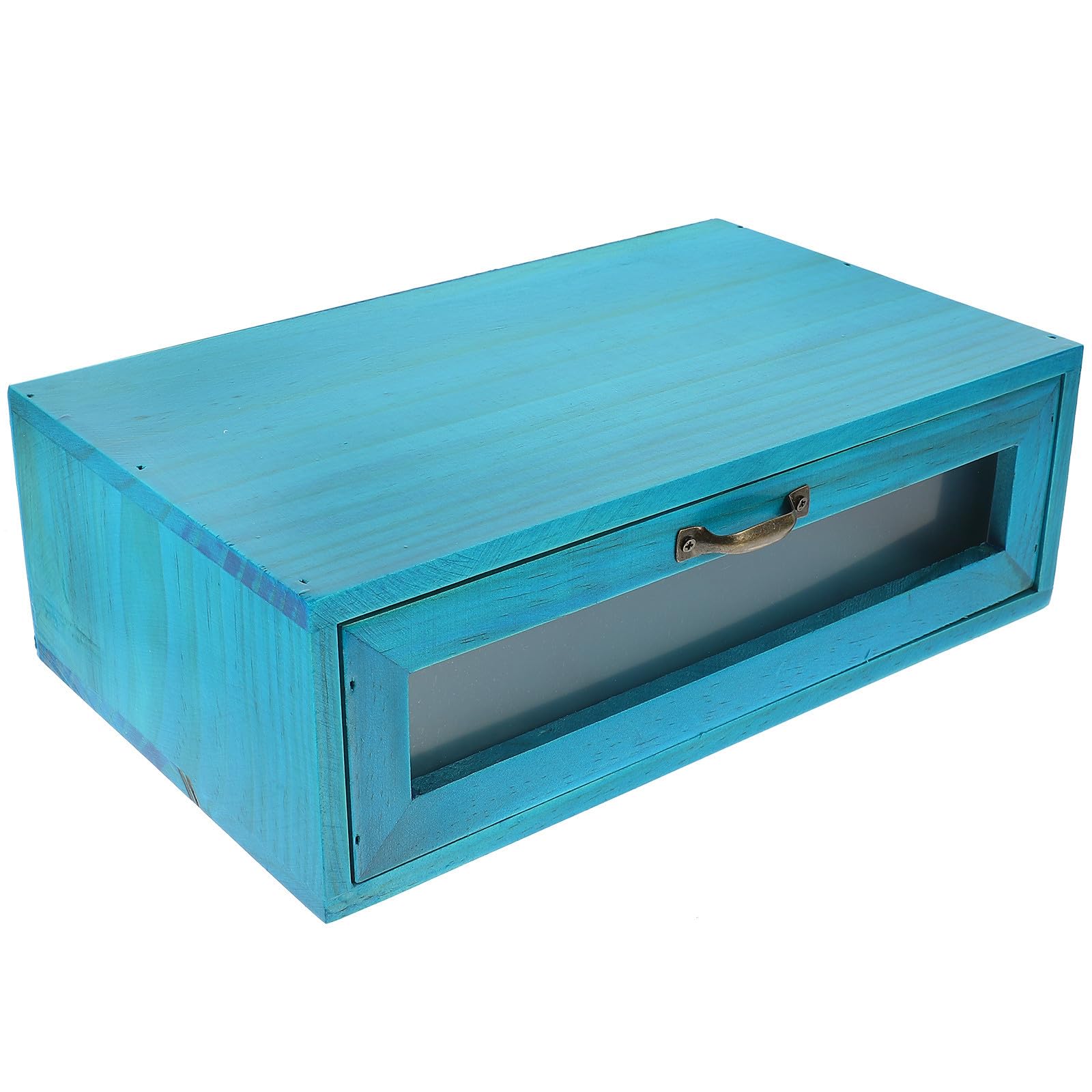 Cajón Organizador de Maquillaje en Madera Azul para Escritorio Diseño Delicado y Uso en Hogar o Tocador