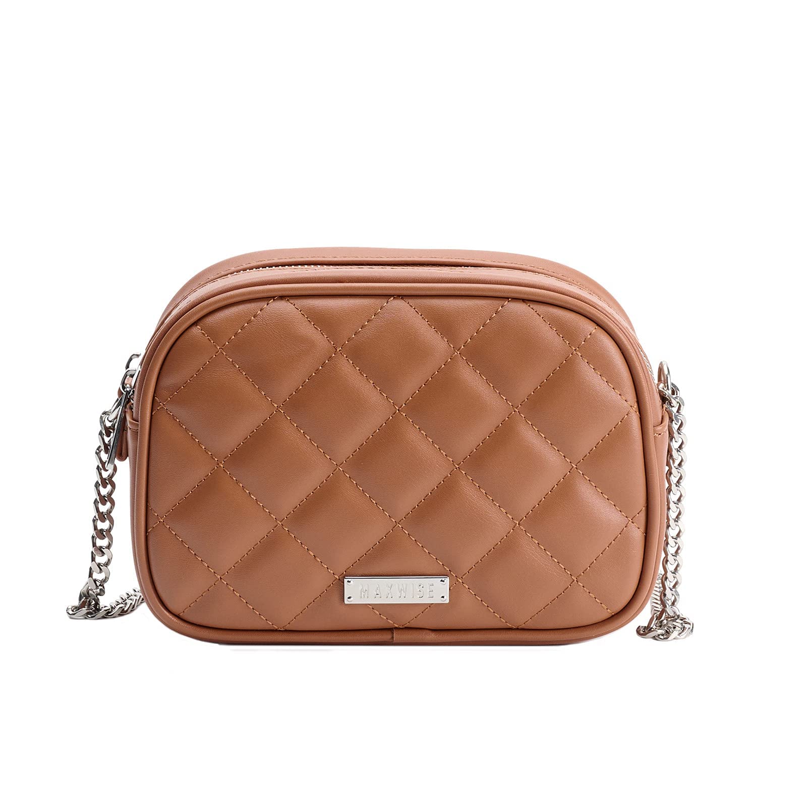Photo 1 of MAXWISE Crossbody Bag with Chain Strap For Women Small Quilted Purse Shoulder Bag Brown