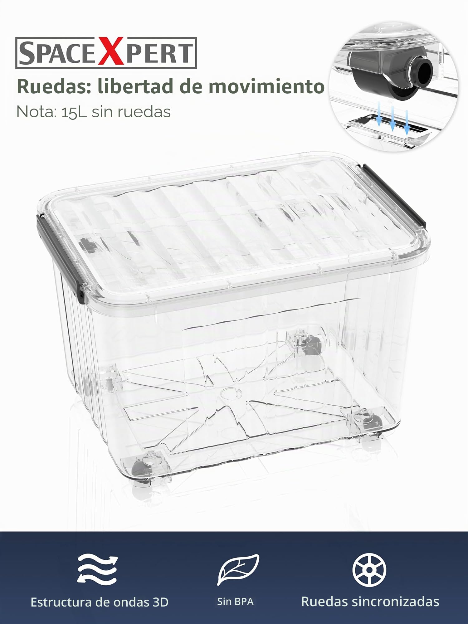 Cajas de Almacenamiento de Plástico con Tapa, Diseño Rayado 15L, Contenedor Apilable Resistente para Hogar, Oficina y Garaje, Transparente de PP, Organizador Versátil, 15L (Paquete de 4)