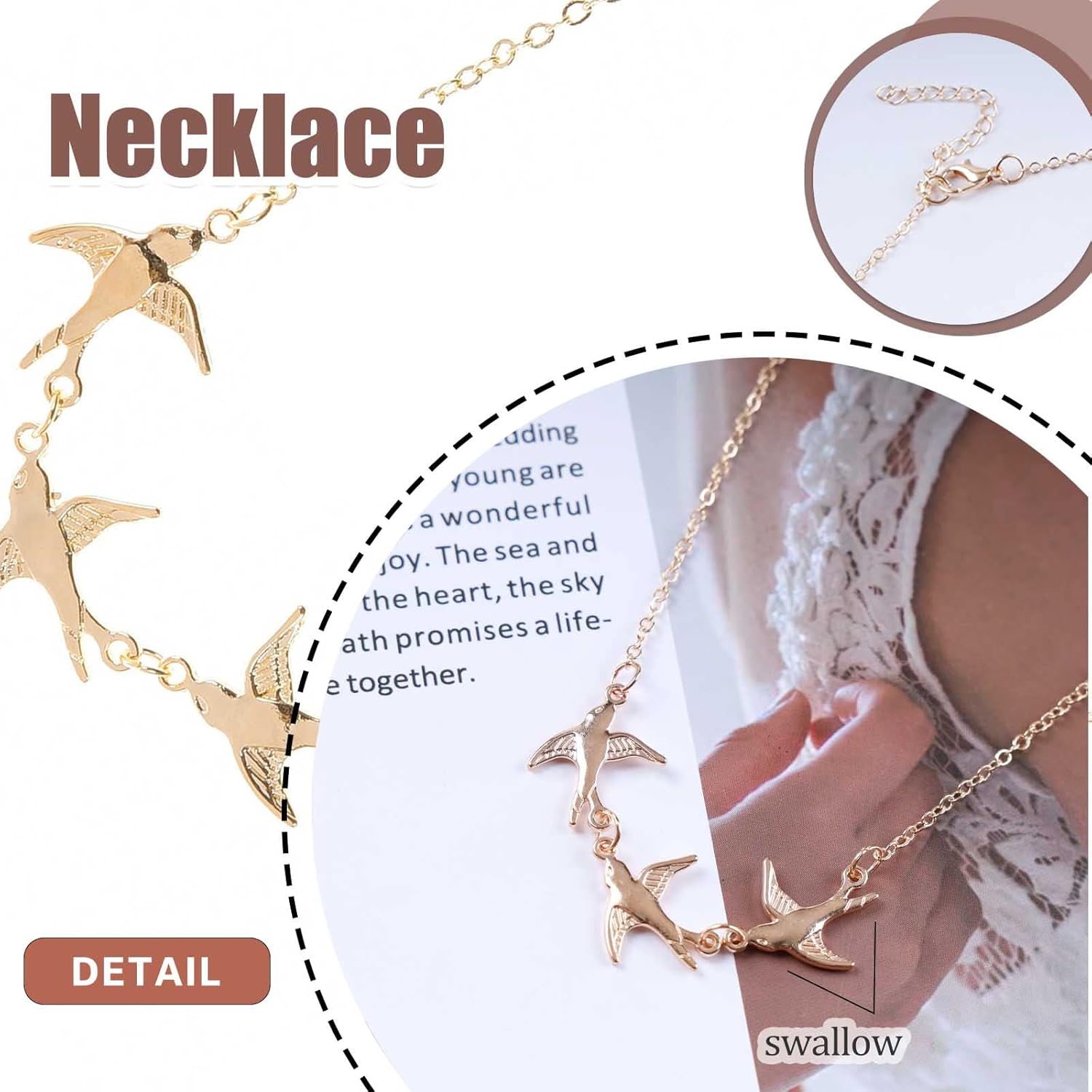 Bohemia Peace Dove Choker Necklace Dove Bird Necklace Choker Gold Dove Pendant Necklace Minimalist Swallow Necklace Chain Jewelry for Women - Image 3